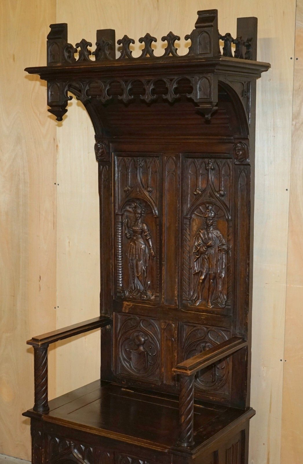 Fine Antique Circa 1860 Jacobean Gothic Revival Hand Carved Porters Hall Chair photo Furniture