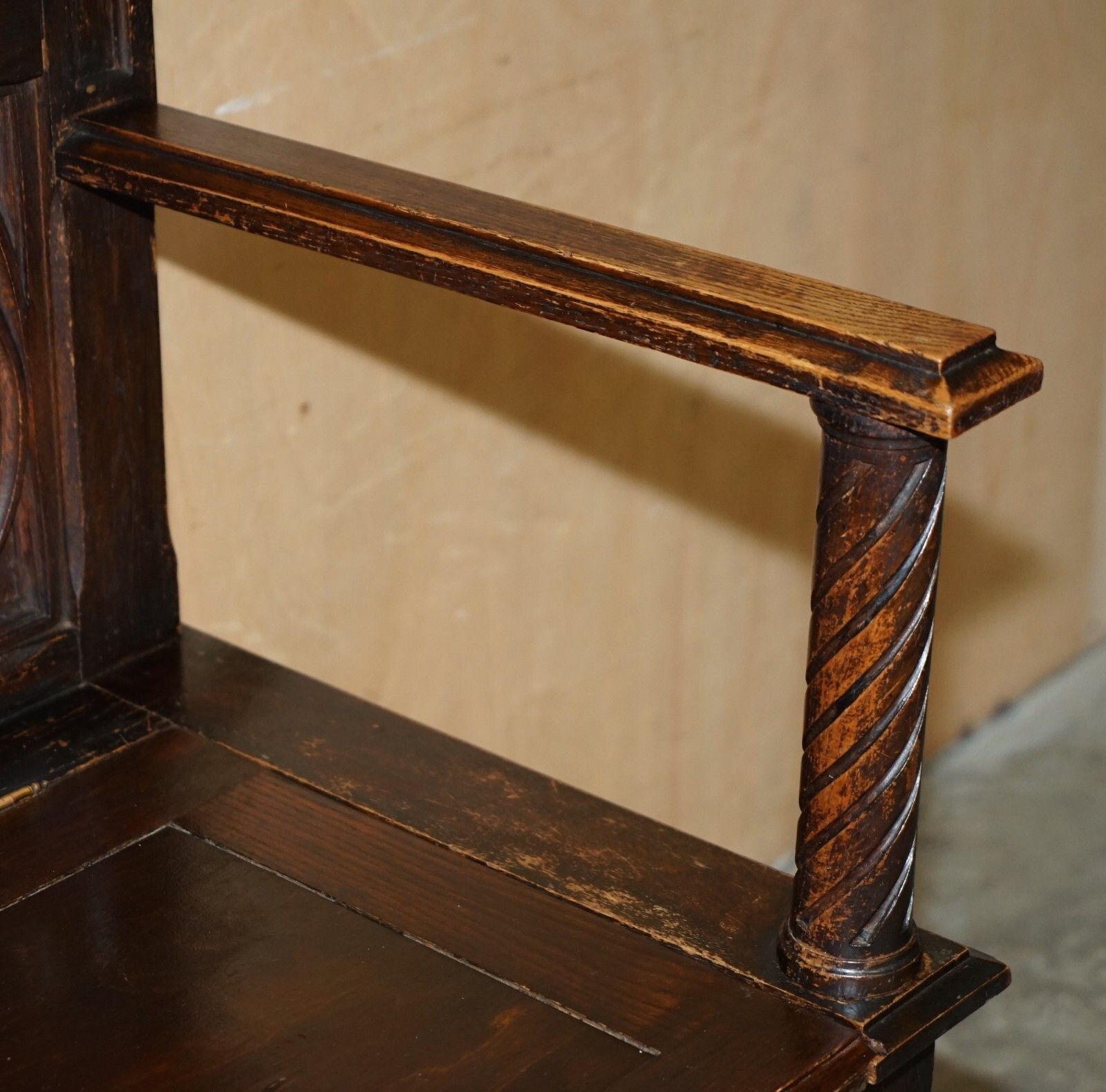 Furniture Fine Antique Circa 1860 Jacobean Gothic Revival Hand Carved Porters Hall Chair photo