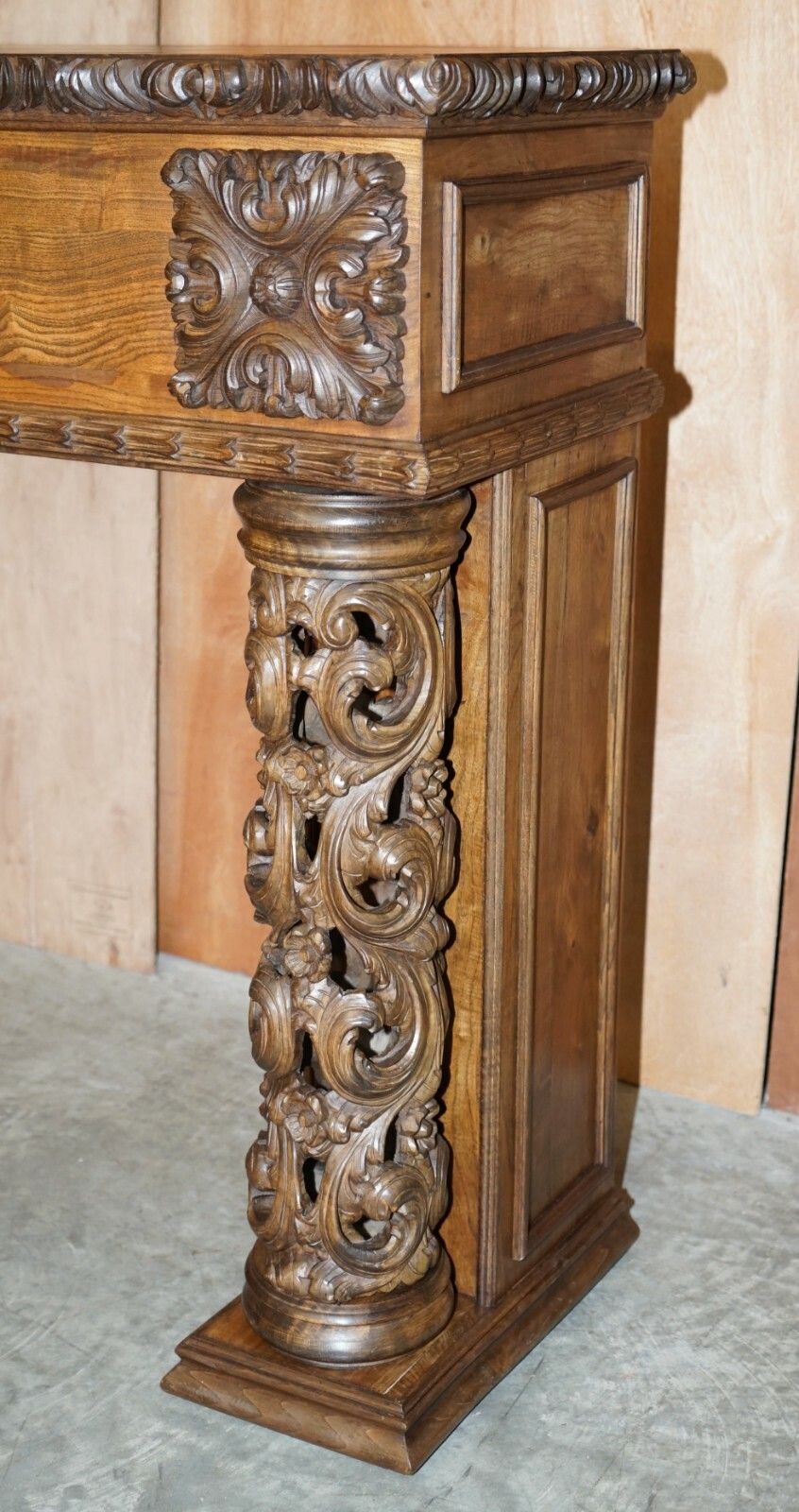 Antique Circa 1880 Hand Carved Solid Elm Fireplace Mantlepiece Fretwork Columns photo 7800.0