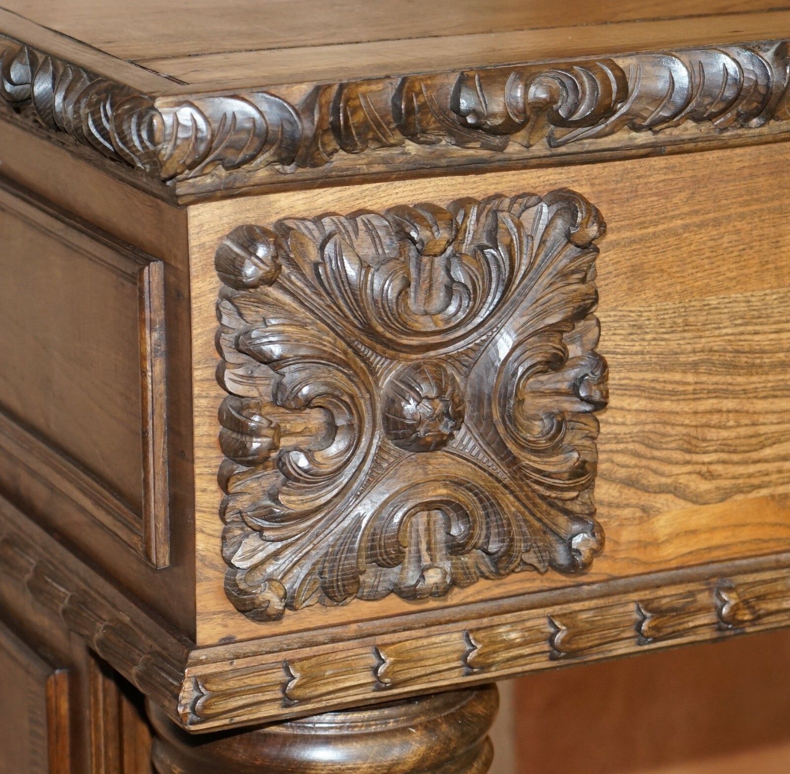 Antique Circa 1880 Hand Carved Solid Elm Fireplace Mantlepiece Fretwork Columns photo buy