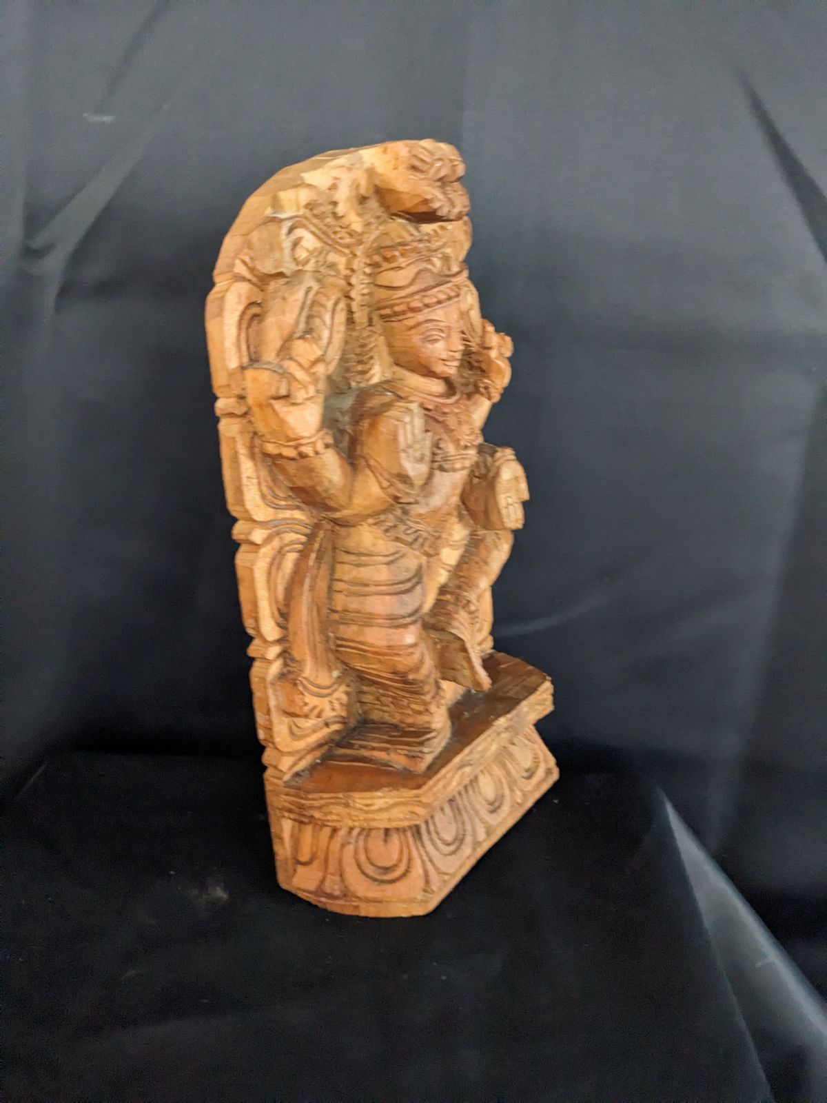 Hand Carved Wooden Lakshmi Statue Indian Hindu Goddess photo furniture