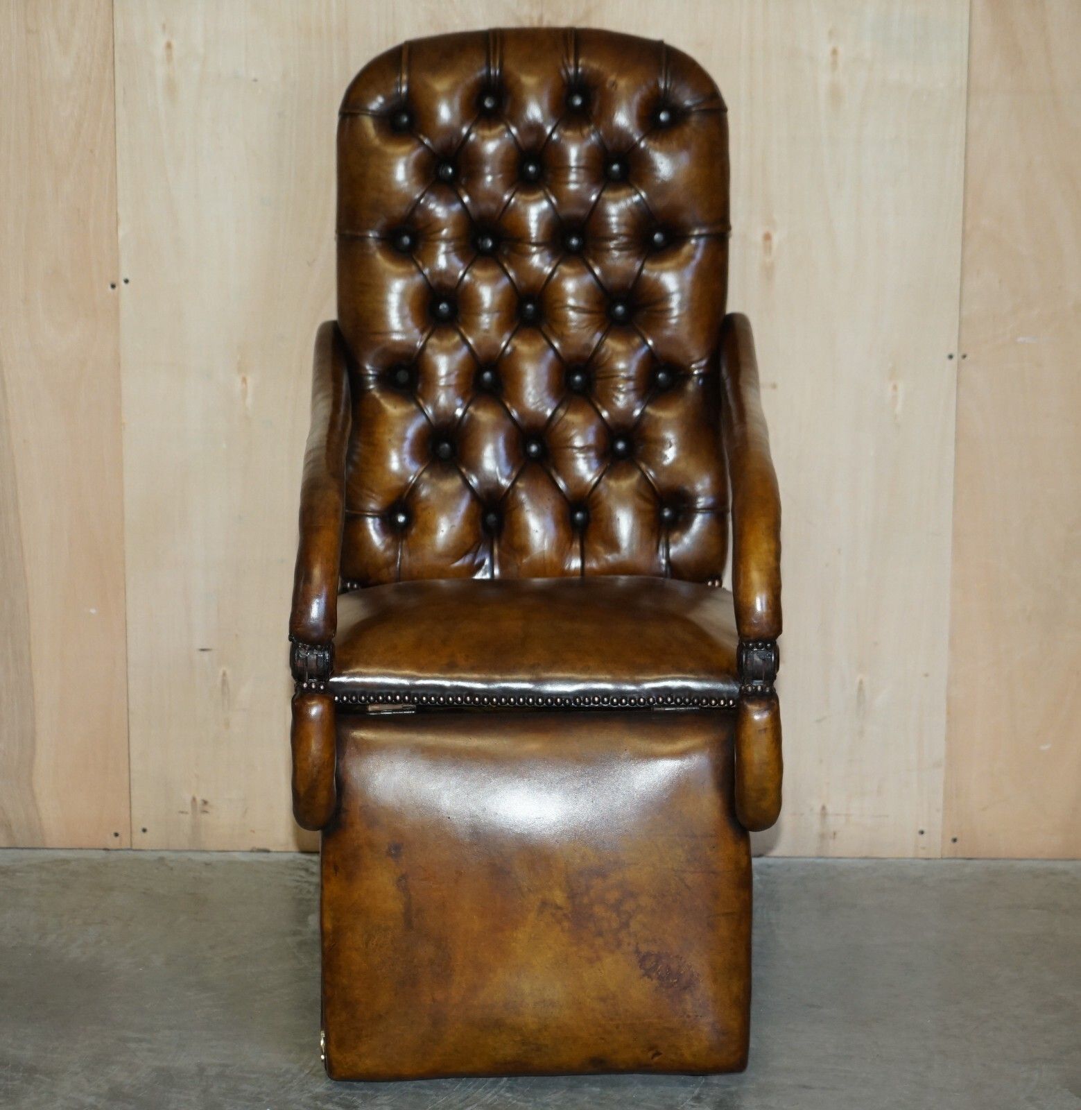 Rare Original Regency X Framed Reclining Brown Leather Chesterfield Armchair photo for sale