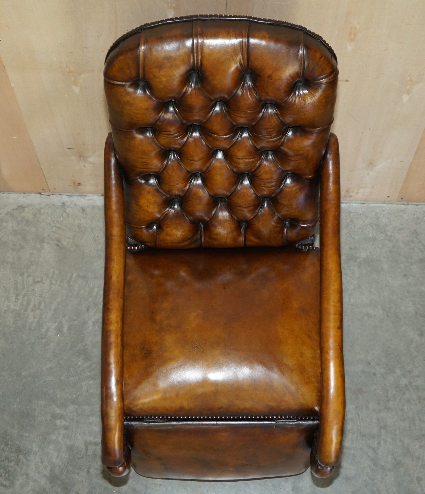Rare Original Regency X Framed Reclining Brown Leather Chesterfield Armchair photo buy