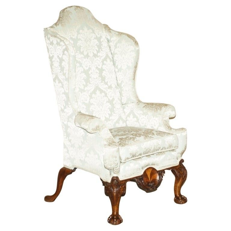 Antique 1840 Museum Quality Claw & Ball Carved Feet Wingback Very Large Armchair