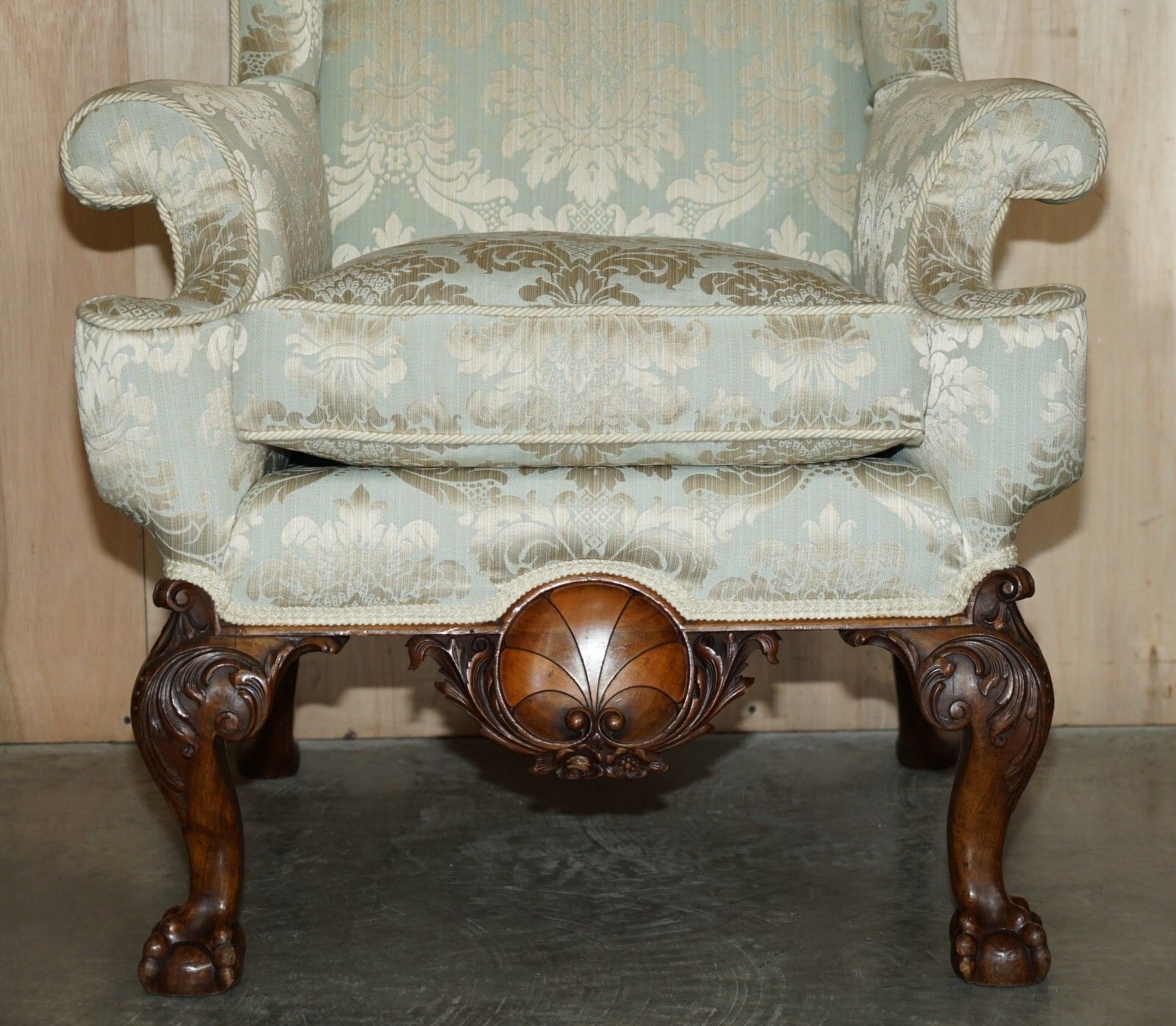 Antique 1840 Museum Quality Claw & Ball Carved Feet Wingback Very Large Armchair photo for sale