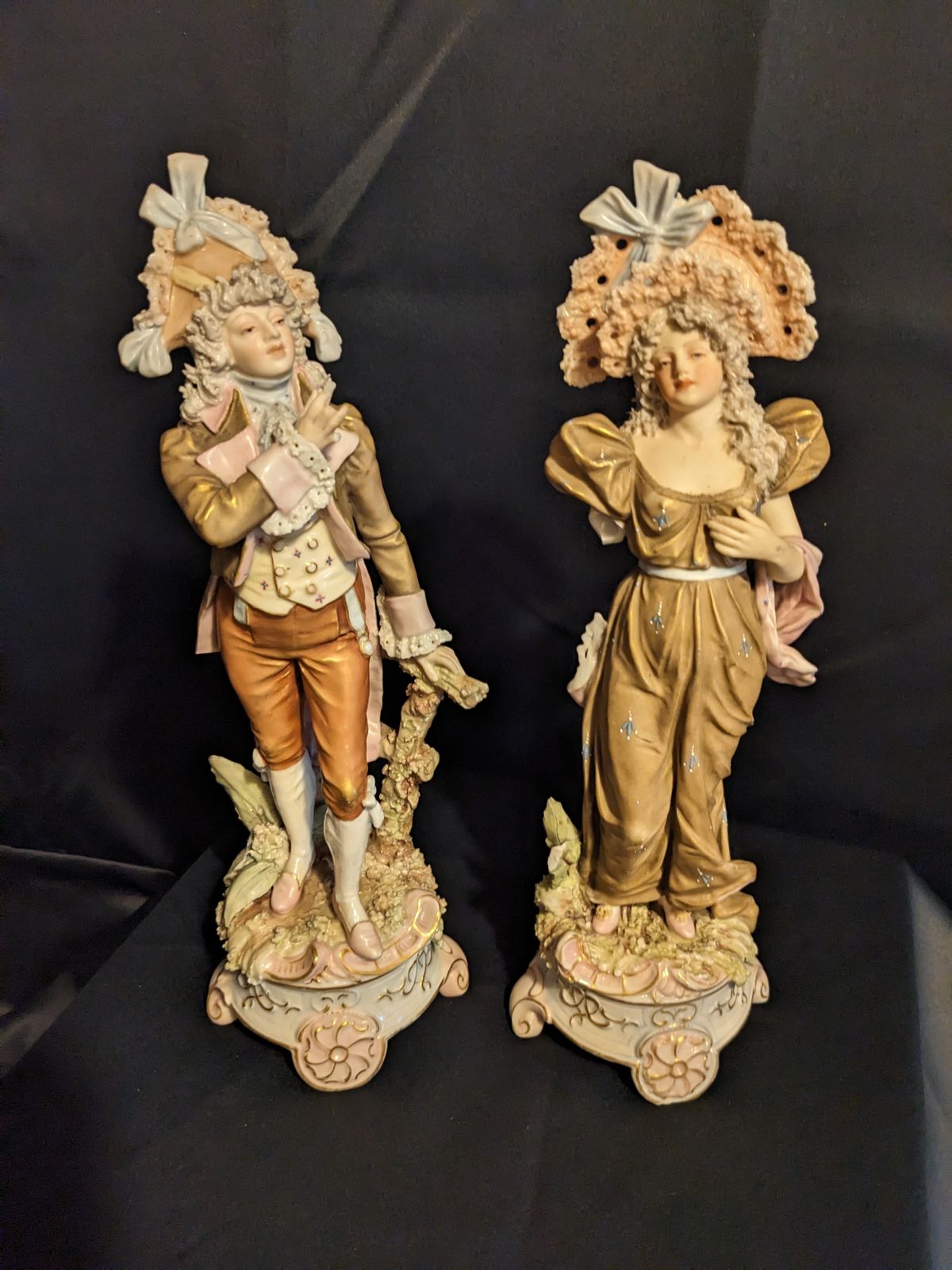 photo for sale Two Charming Royal Dux Bohemia Porcelain Statues Figurens