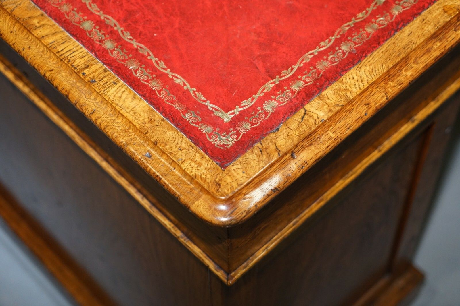 photo for sale Rare Circa 1880 Antique Howard & Son's Pollard Oak Partner Desk Oxblood Leather