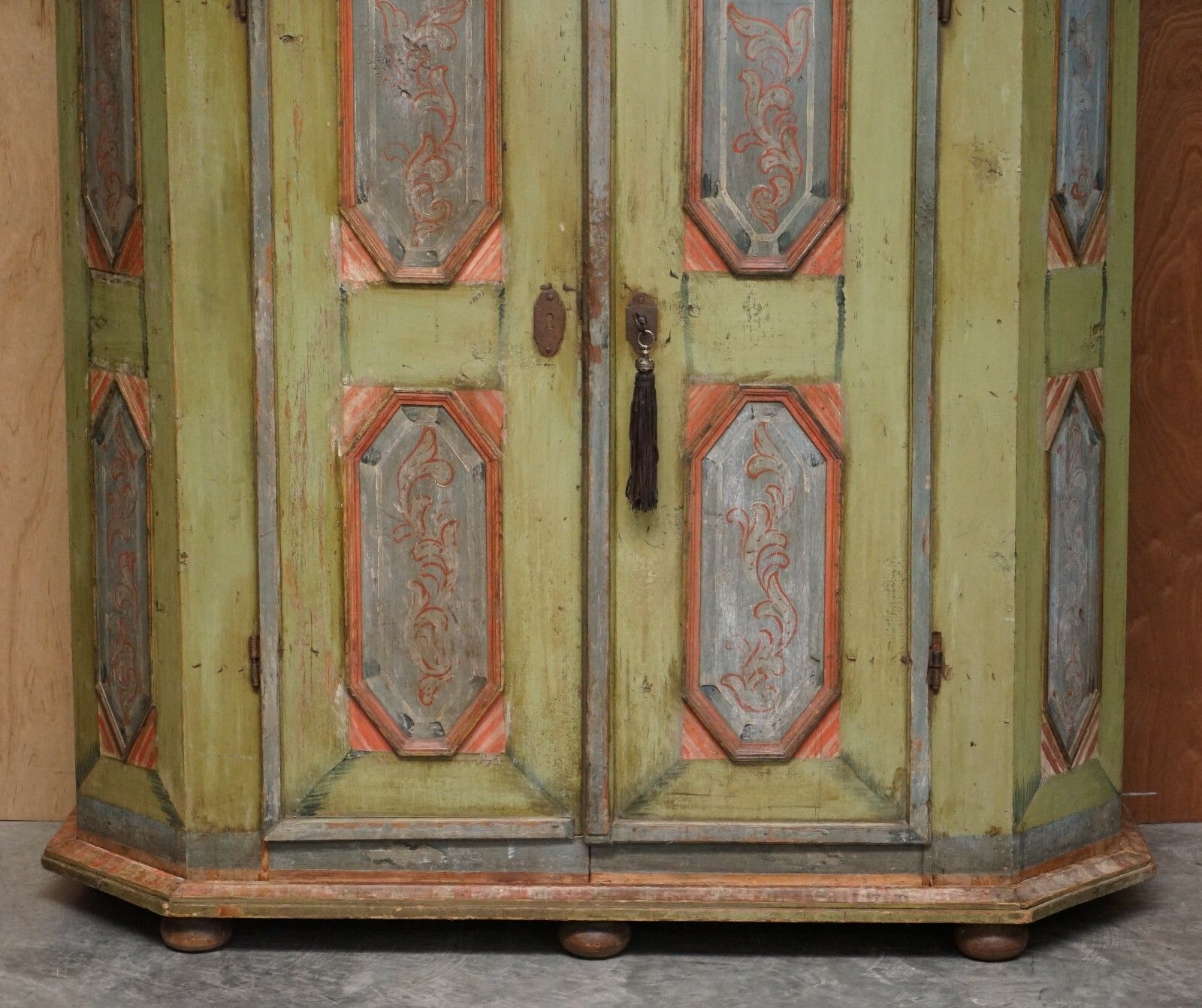 Circa 1800 Sublime Hand Painted European Wardrobe Or House Cupboard In Solid Oak photo Furniture