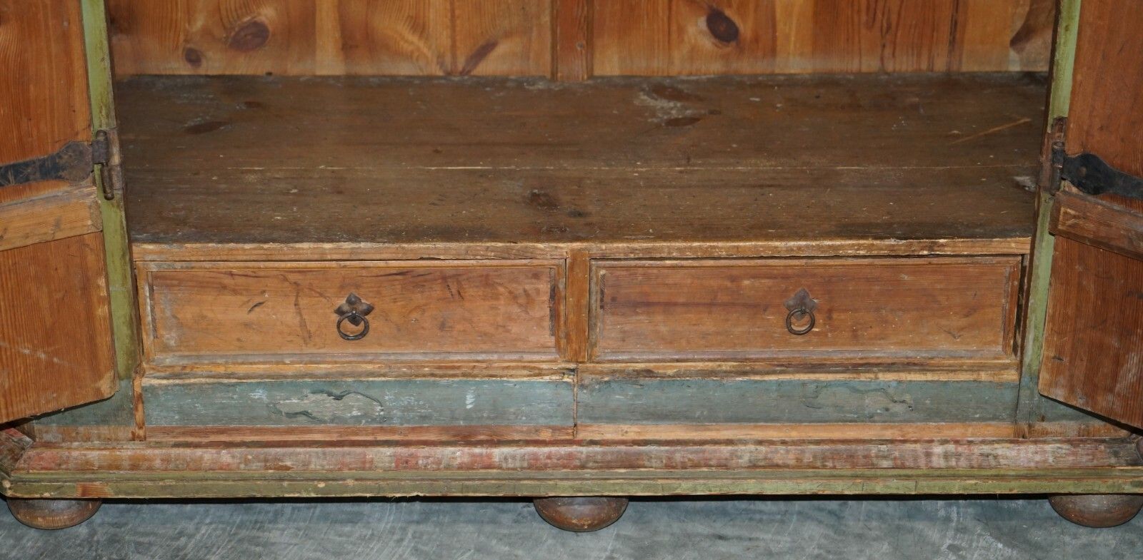Circa 1800 Sublime Hand Painted European Wardrobe Or House Cupboard In Solid Oak photo vintage