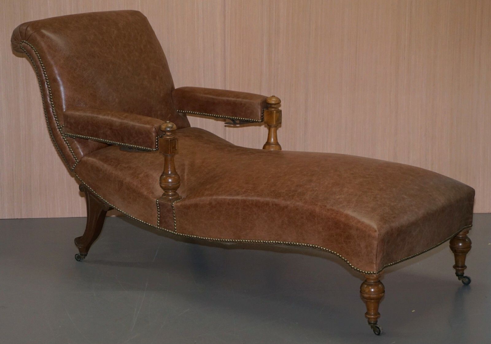 Fully Restored Recliner Chaise Lounge Cir 1860 Victorian Brown Leather Armchair photo furniture
