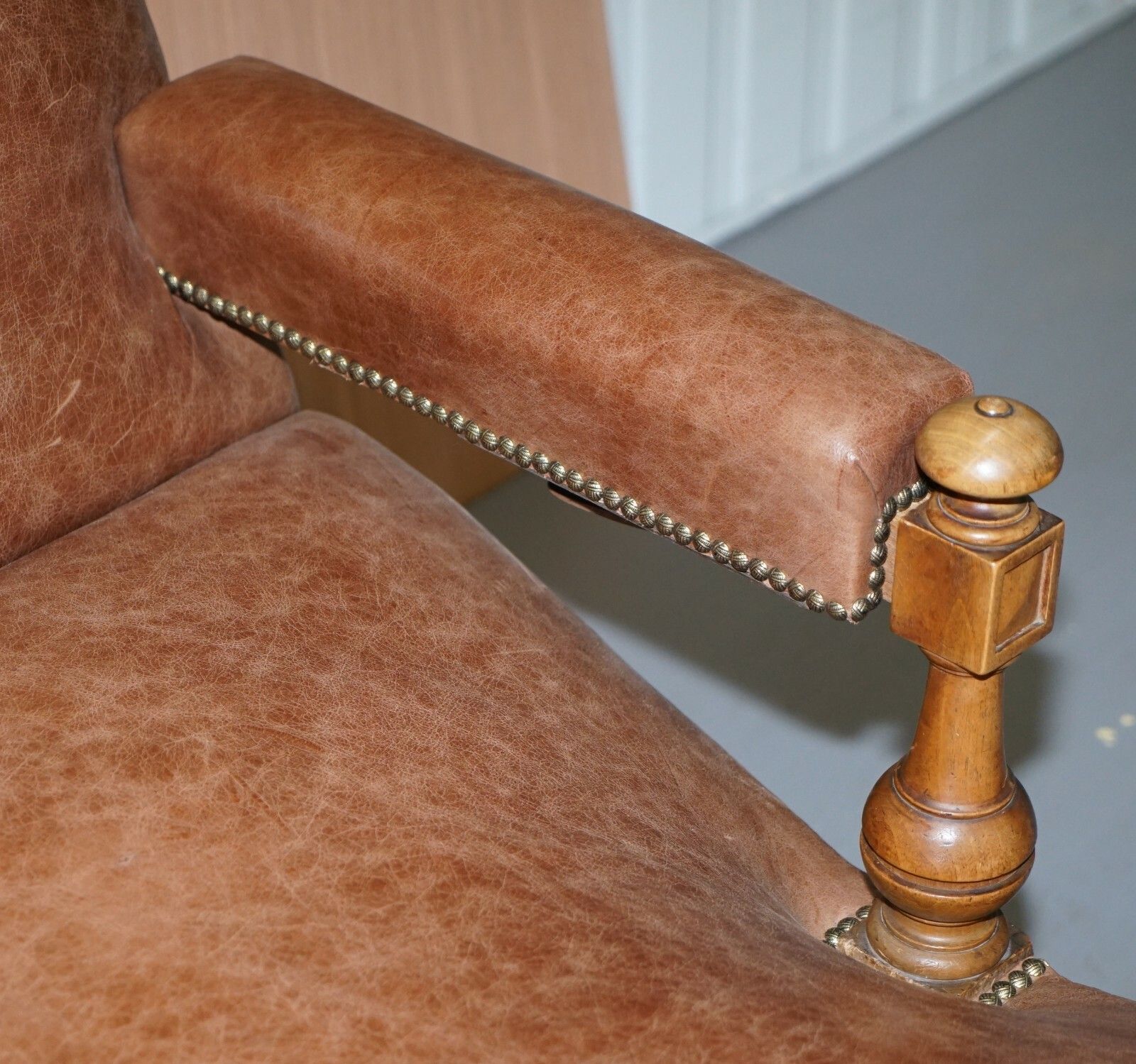 Fully Restored Recliner Chaise Lounge Cir 1860 Victorian Brown Leather Armchair photo vinterior