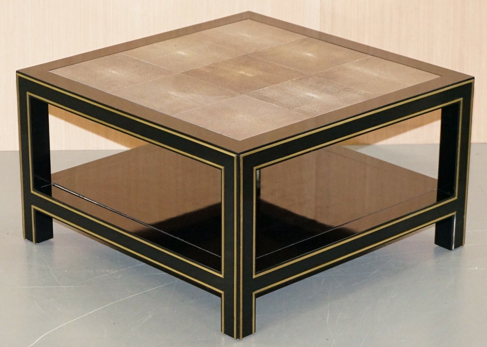 Pair Of Rrp £18,000 Original Shagreen Gilt Metal Large Side Coffee End Tables photo buy