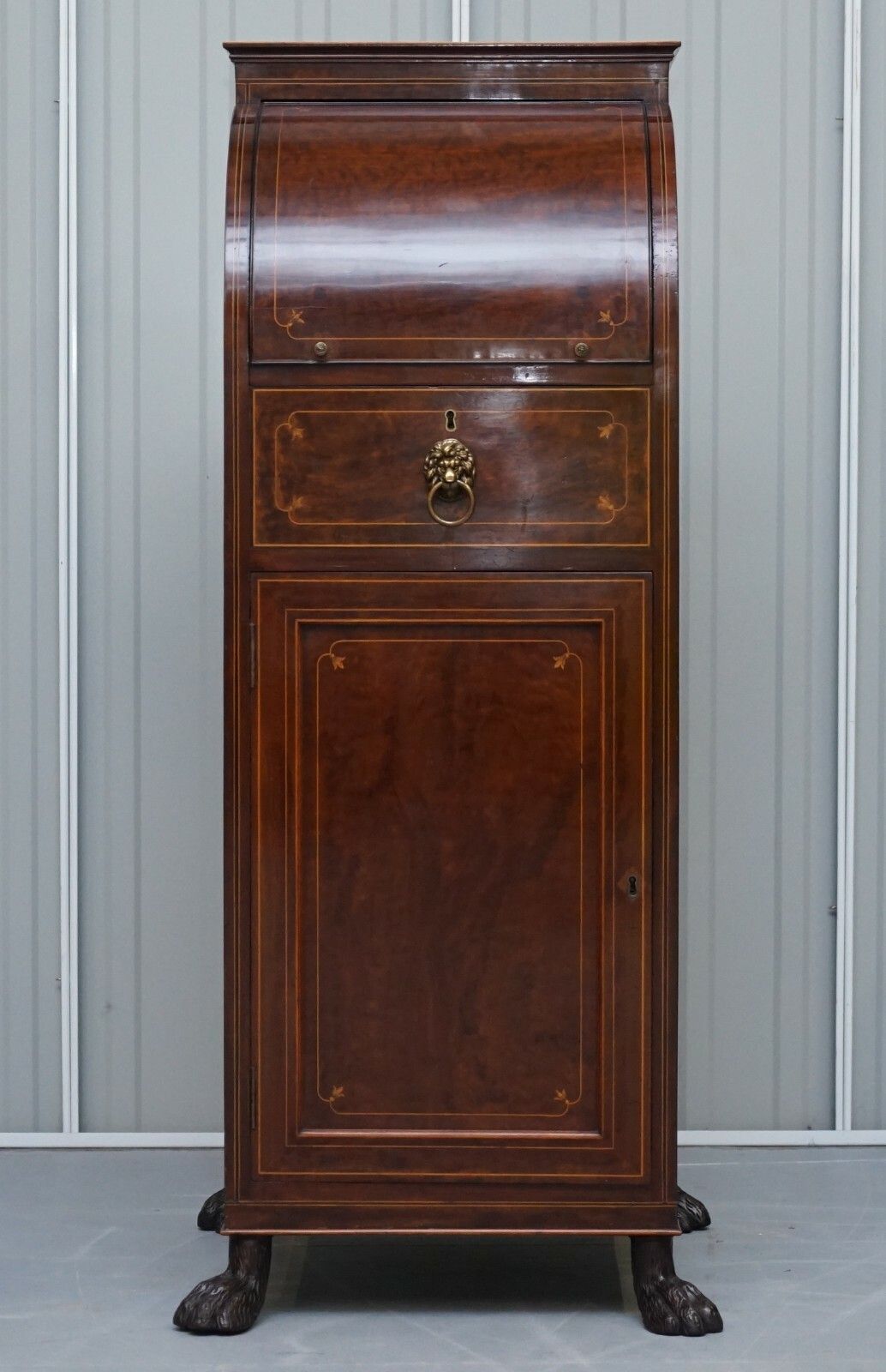 Pair Of Antique Regency Flamed Mahogany & Gilt Bronze Drinks Cabinet Pedestals photo for sale