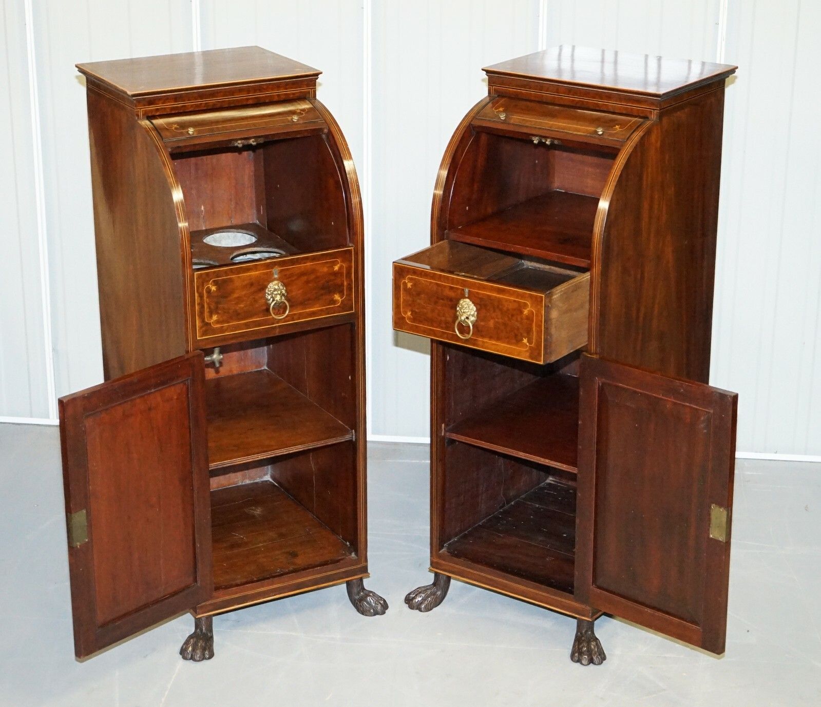 Pair Of Antique Regency Flamed Mahogany & Gilt Bronze Drinks Cabinet Pedestals photo buy