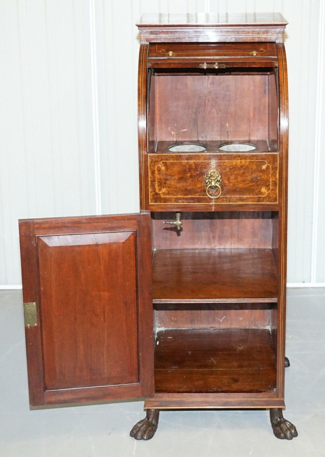 Pair Of Antique Regency Flamed Mahogany & Gilt Bronze Drinks Cabinet Pedestals photo vintage