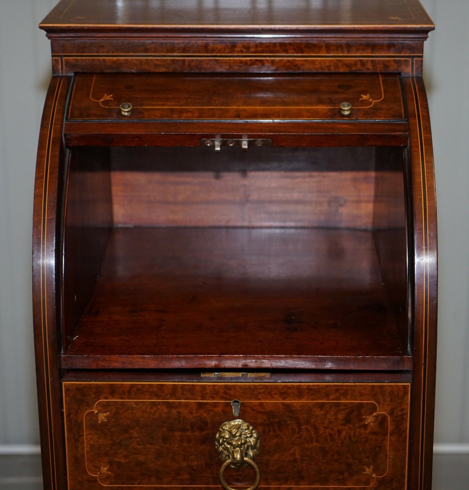Furniture Pair Of Antique Regency Flamed Mahogany & Gilt Bronze Drinks Cabinet Pedestals photo