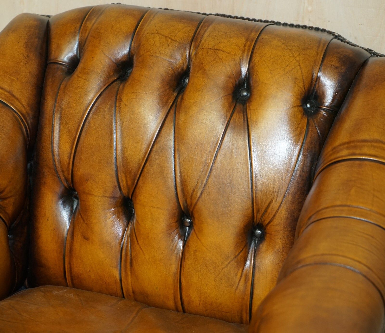 Restored Pair Of Vintage Chesterfield Regency Style Brown Leather Club Armchairs photo 5000.0
