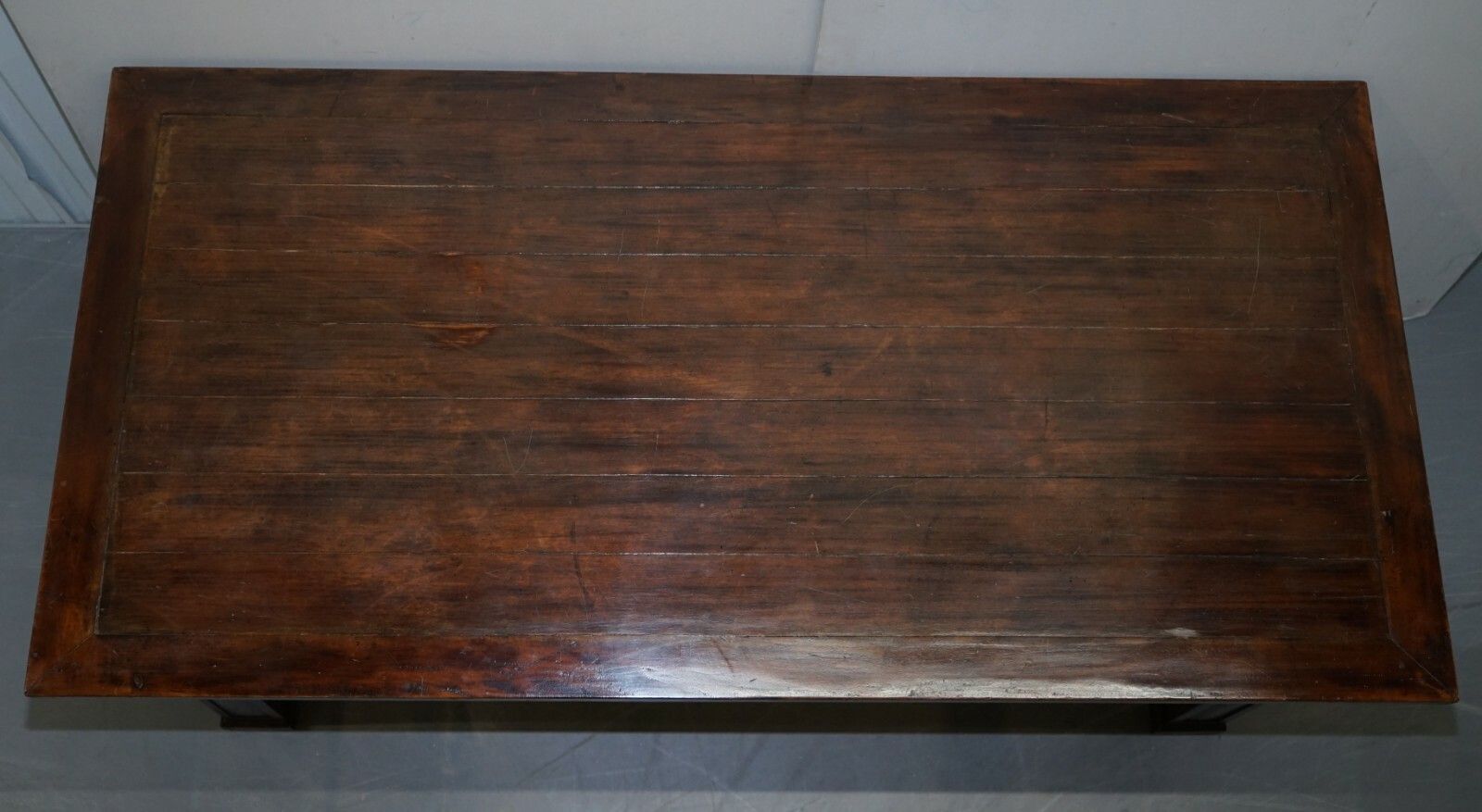 Vintage Art Nouveau Refectory Hayrake Dining Table With Beautiful Carved Legs photo for sale