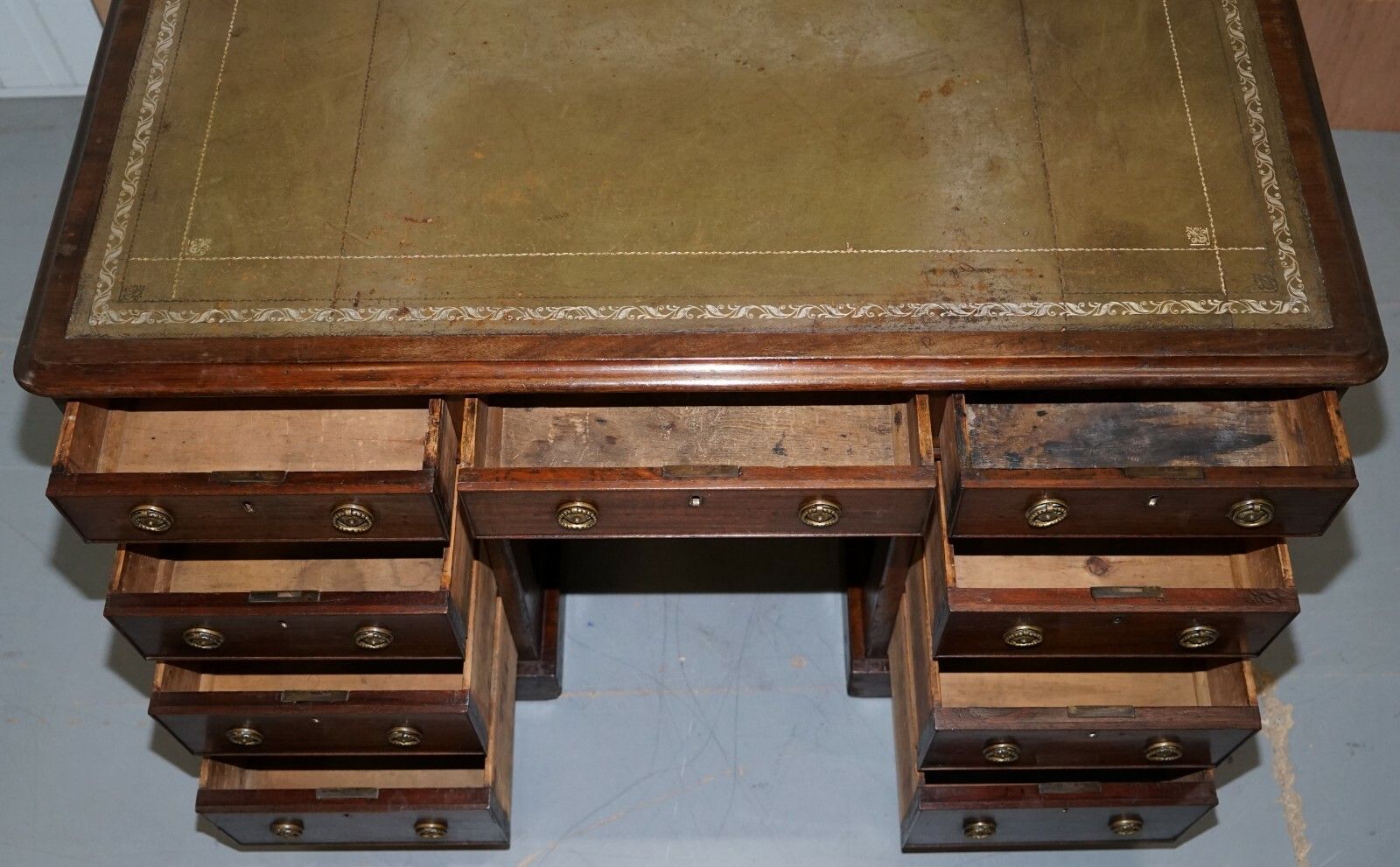 photo for sale Lovely George III Circa 1780 Double Sided Walnut Partner Desk Original Handles