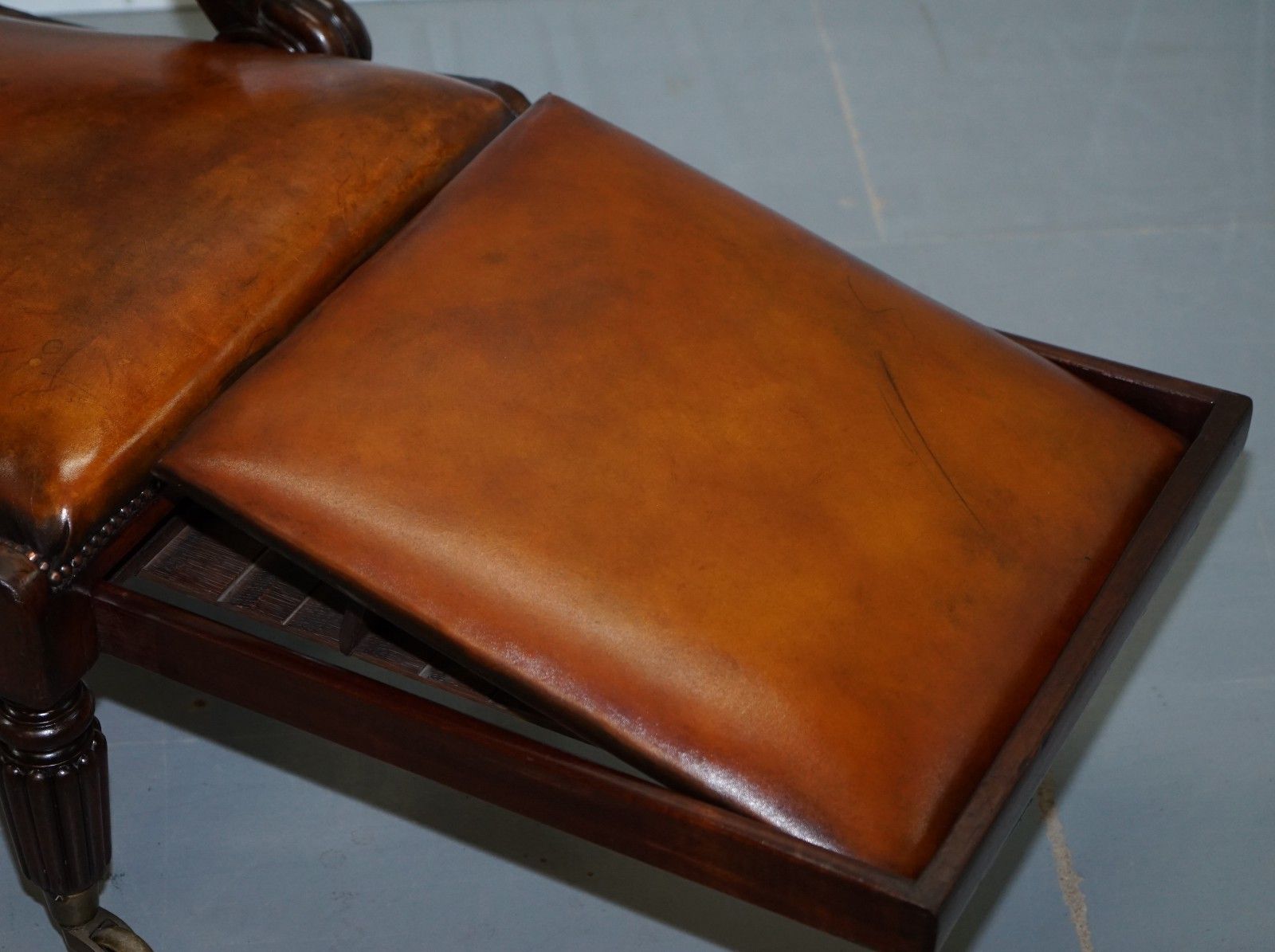 5000.0 Restored William IV Reclining Library Reading Brown Leather Armchair Footstool photo