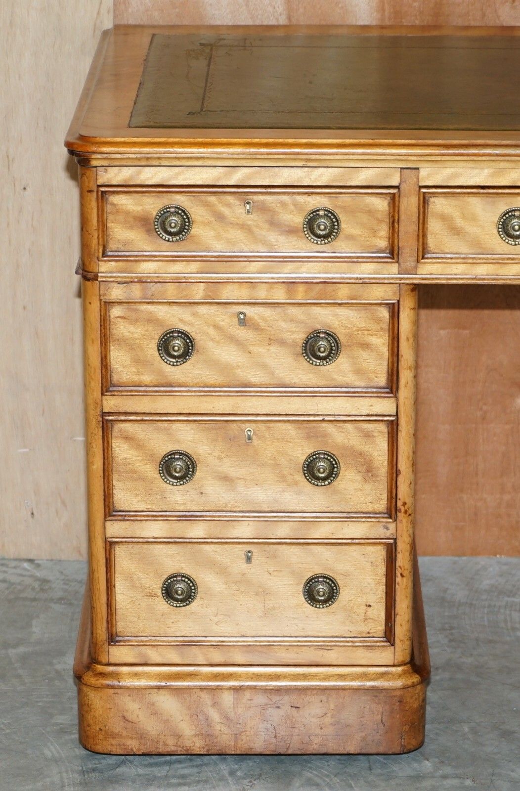 Antique Circa 1830 1850 James Winter & Sons London Satinwood Green Leather Desk photo Furniture