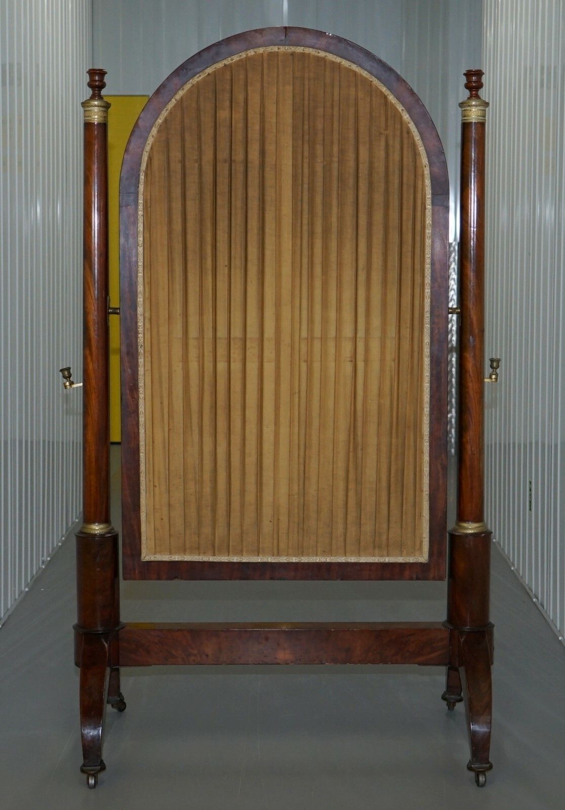 photo for sale French Empire Mahogany & Gilt Metal With Candles Cheval Mirror Circa 1810