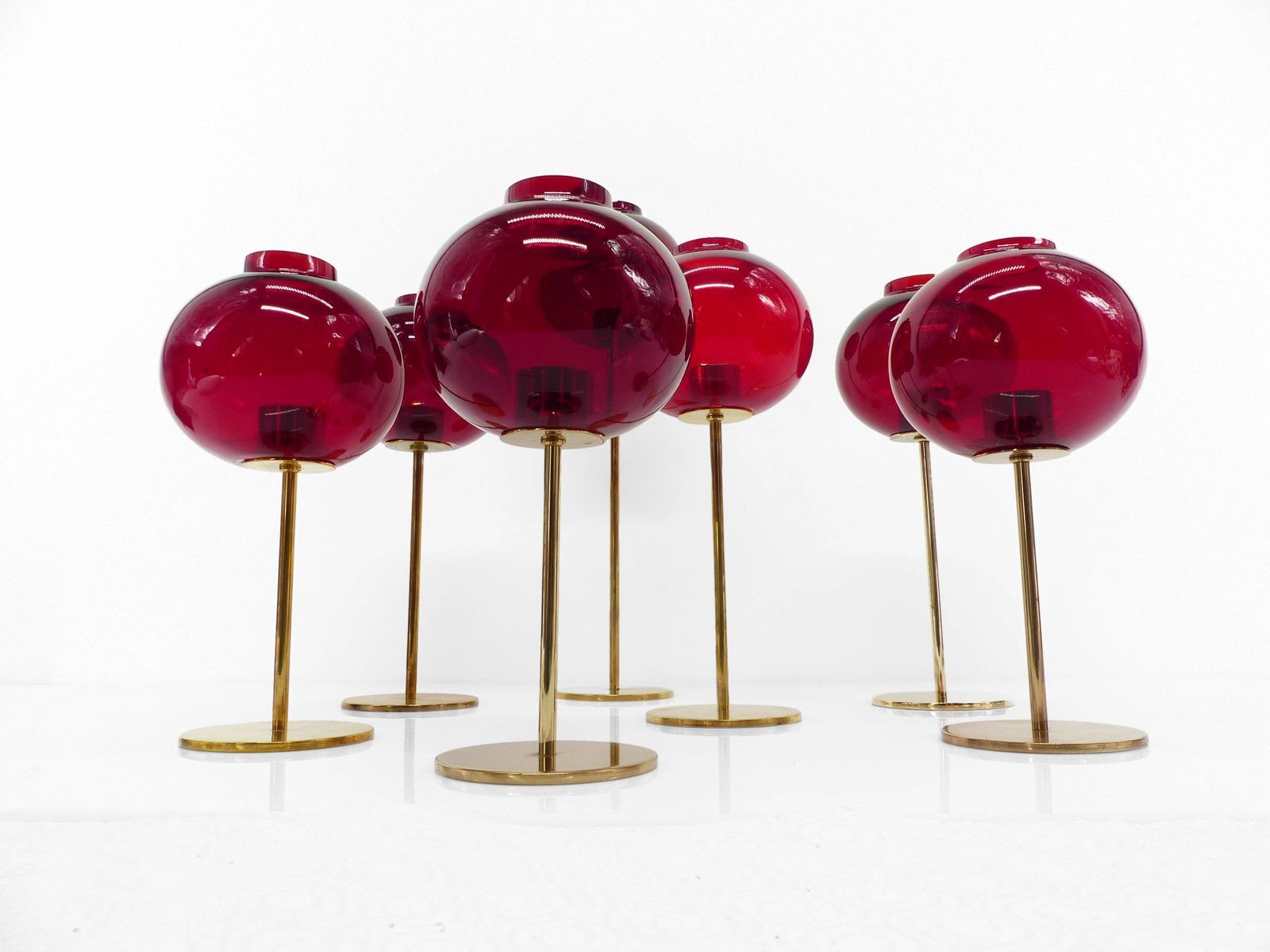 Set Of 7 Hans Agne Jakobsson Ab Markaryd Nr135 Red Tealight Holders, Sweden, Circa 1950 1960 photo for sale
