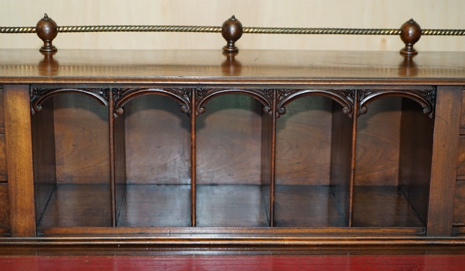 Antique Circa 1850 Patrick Beakey Dublin Oxblood Leather Demi Lune Gallery Desk photo buy