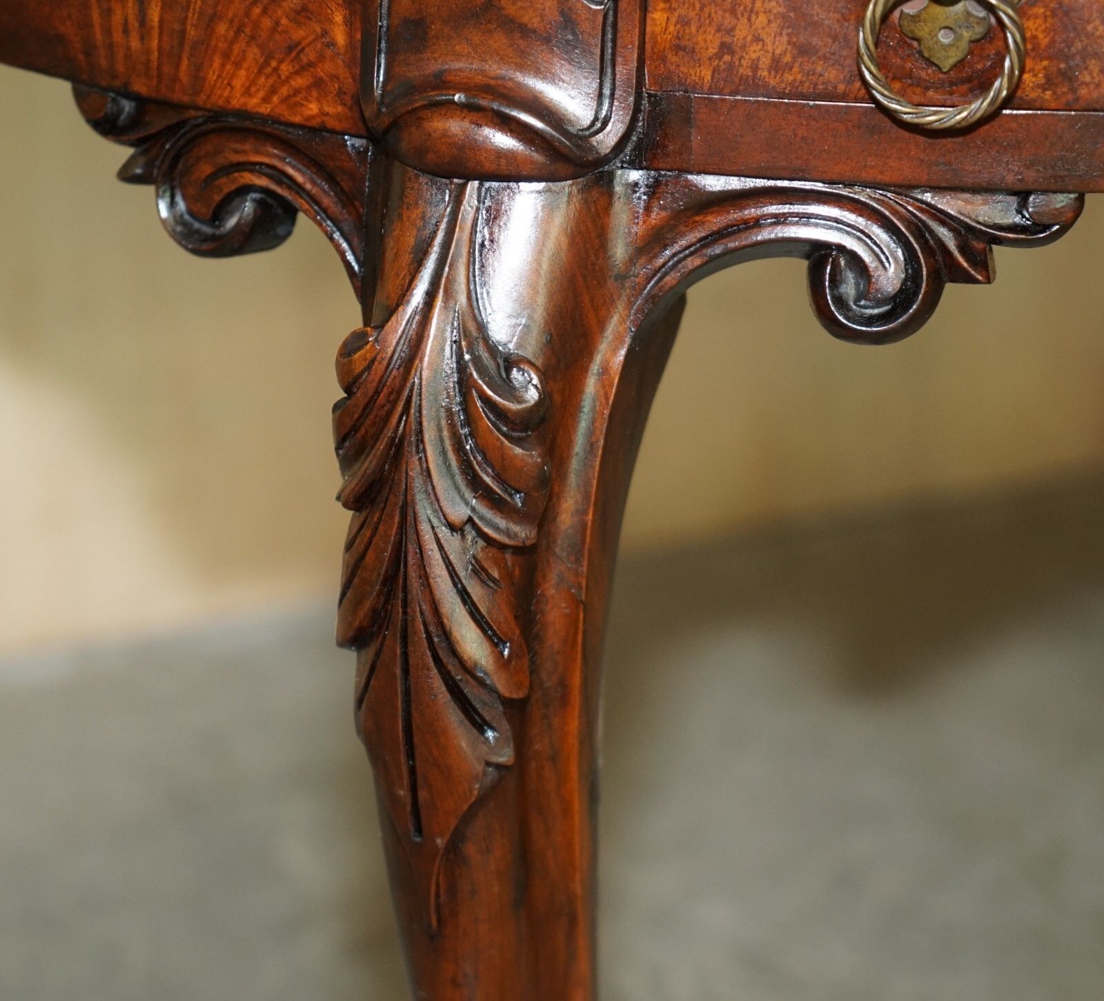 Furniture Antique Circa 1850 Patrick Beakey Dublin Oxblood Leather Demi Lune Gallery Desk photo