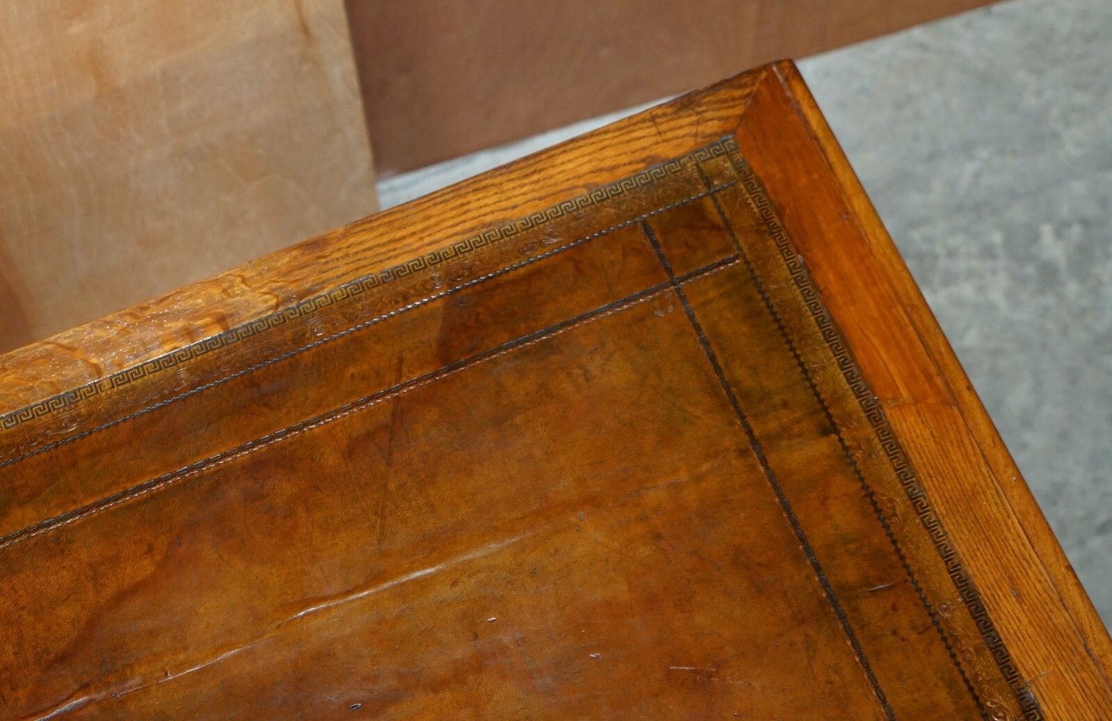 Stunning Restored Circa 1800 Georgian Oak & Brown Leather Partners Pedestal Desk photo vintage