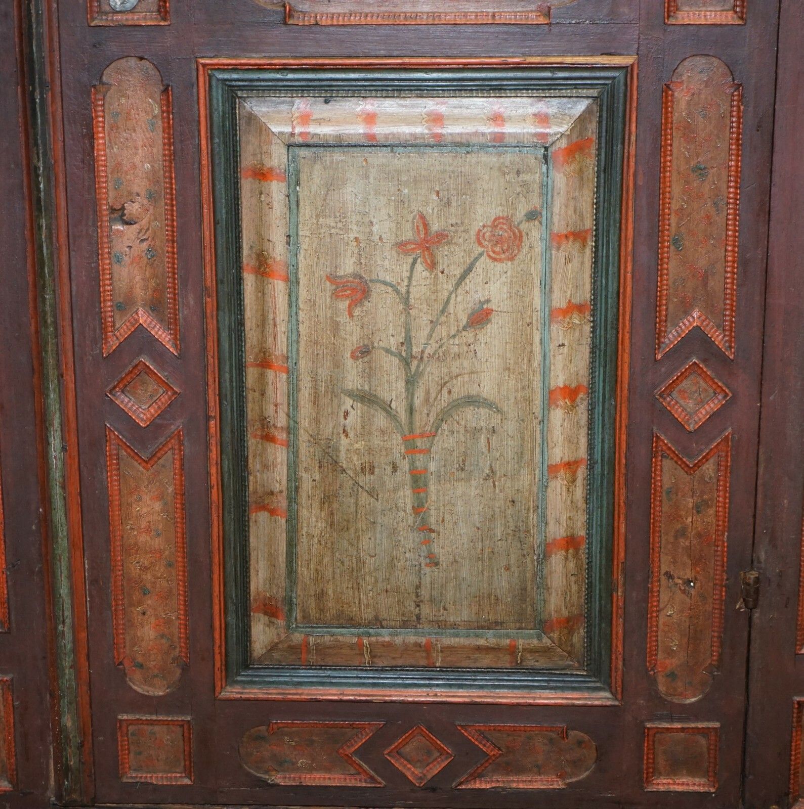 Circa 1800 Sumlime Hand Painted European Wardrobe Or Hall Cupboard In Oak Wood photo Furniture