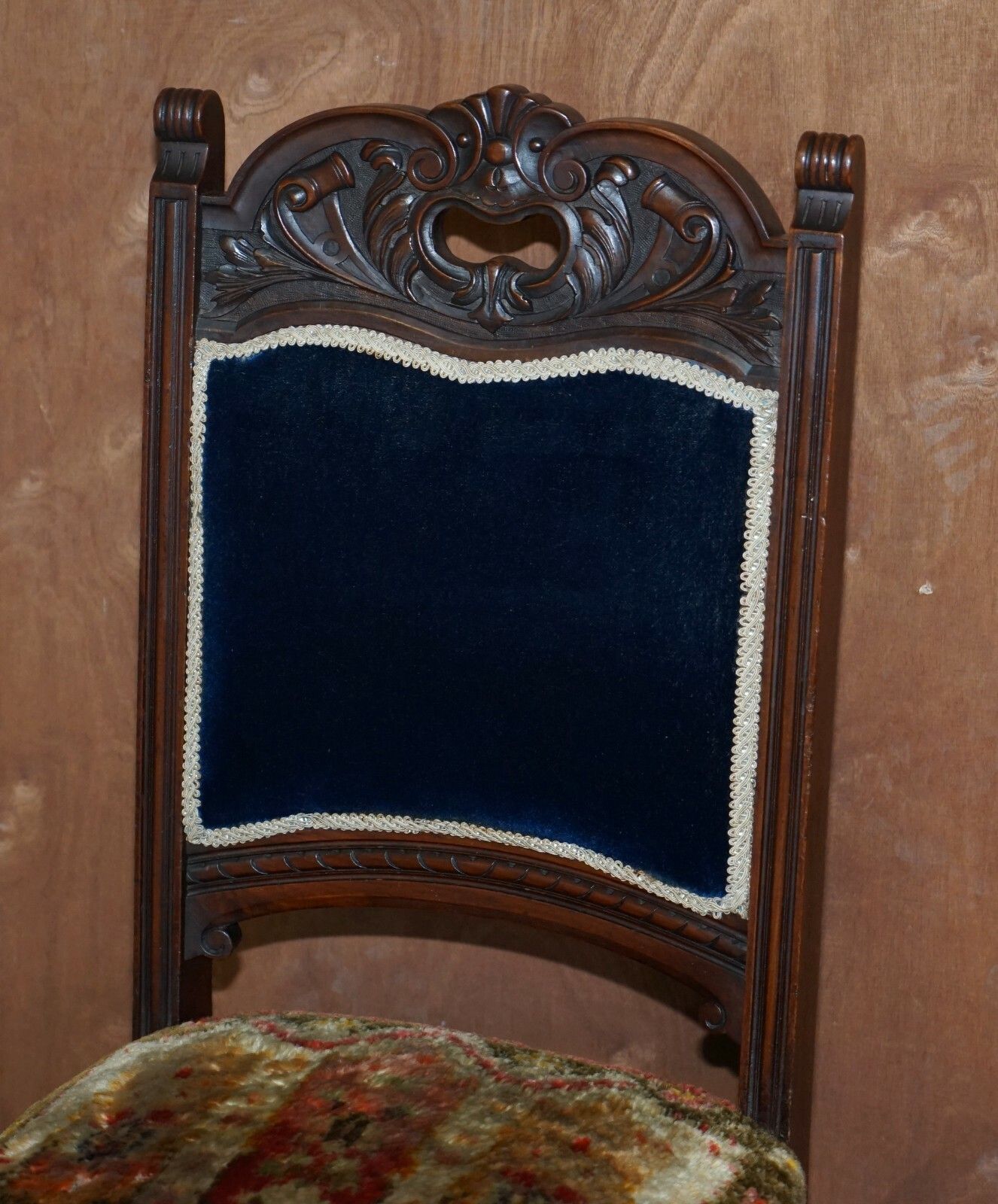 Six Antique Victorian Turkey Work Carpet Kilim Rug Napoleonic Blue Dining Chairs photo Furniture