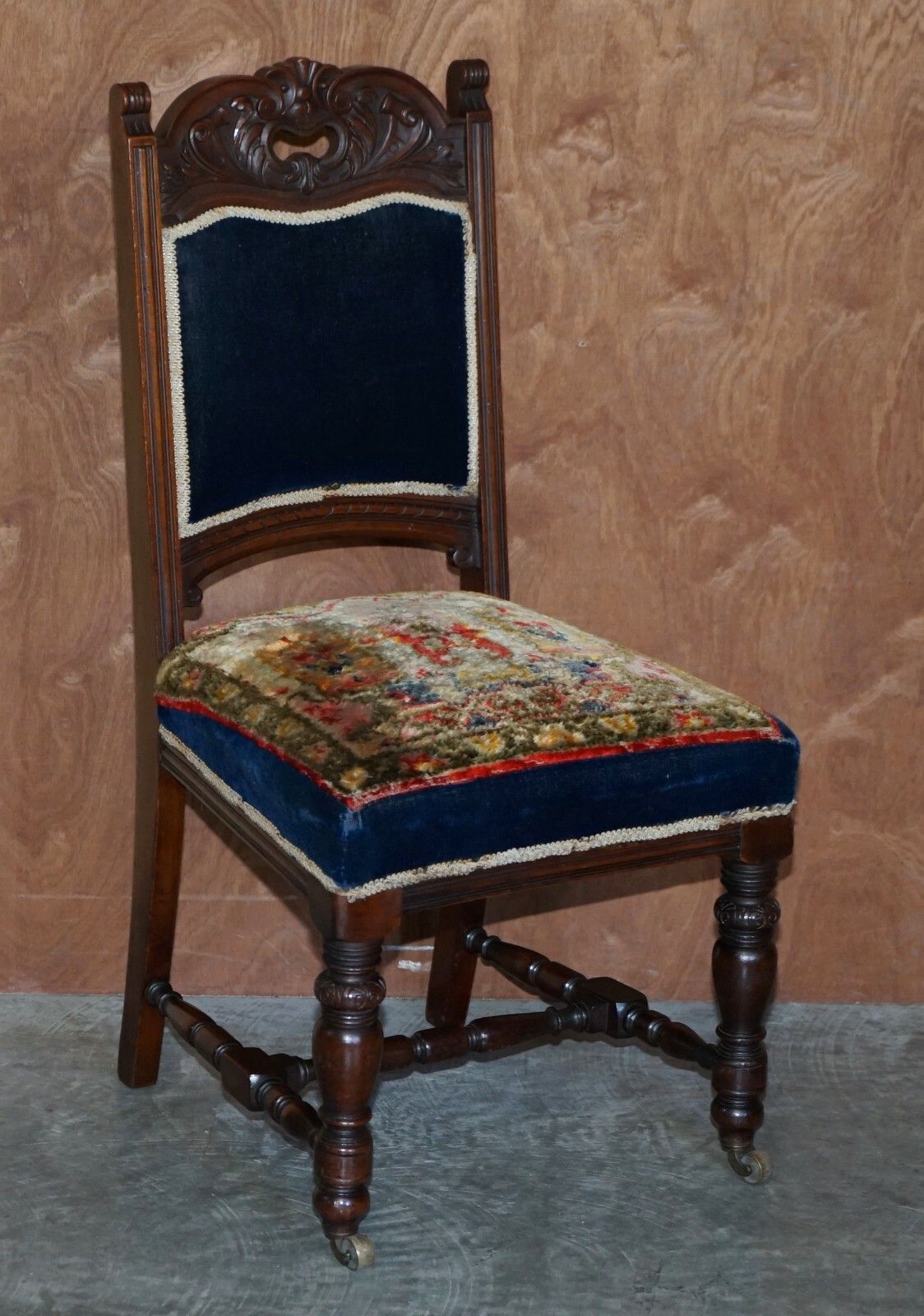 4500.0 Six Antique Victorian Turkey Work Carpet Kilim Rug Napoleonic Blue Dining Chairs photo