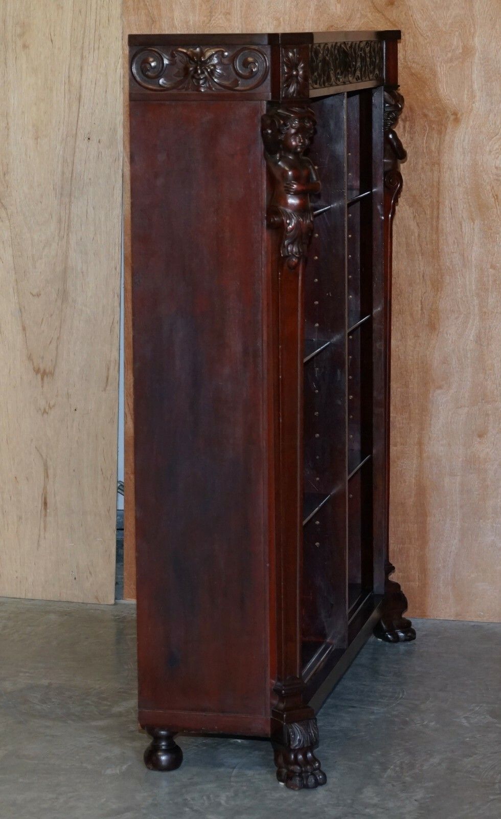 4000.0 Lovely Circa 1900 Hand Carved Library Bookcase In Mahogany With Herm Statues photo