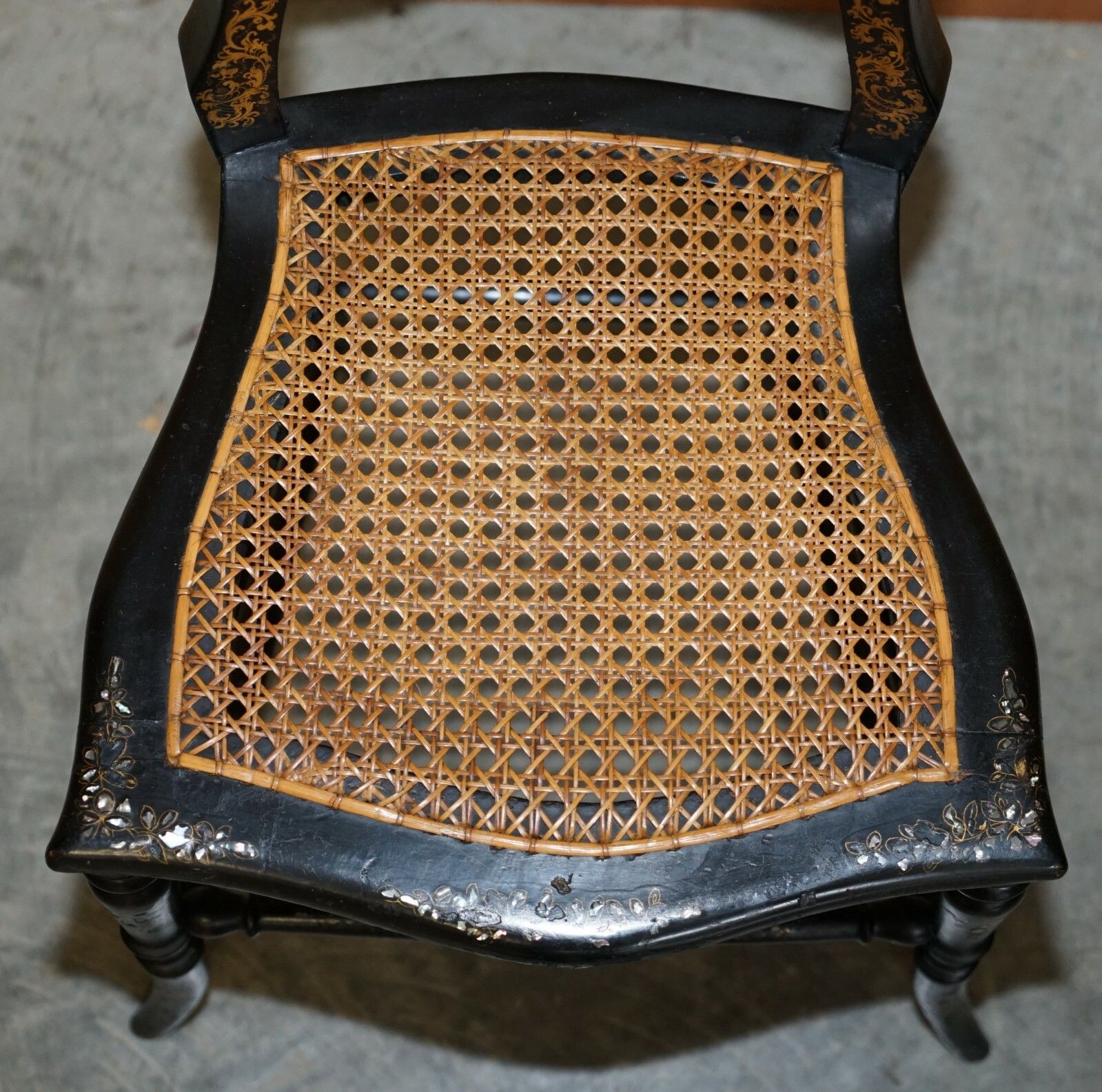 Four Antique Regency Bergere Mother Of Pearl Ebonised Side Occasional Chairs photo vintage