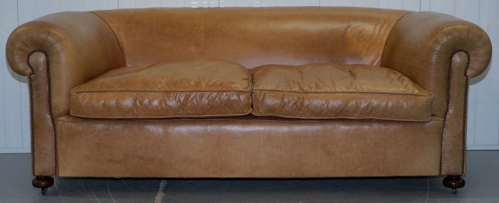 1 Of 2 Vintage Victorian Style Restored Brown Leather Club Sofas Coil Sprung photo furniture