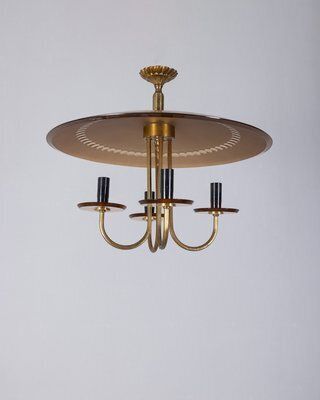 Italian Brass And Pink Glass Chandelier, 1950s photo furniture
