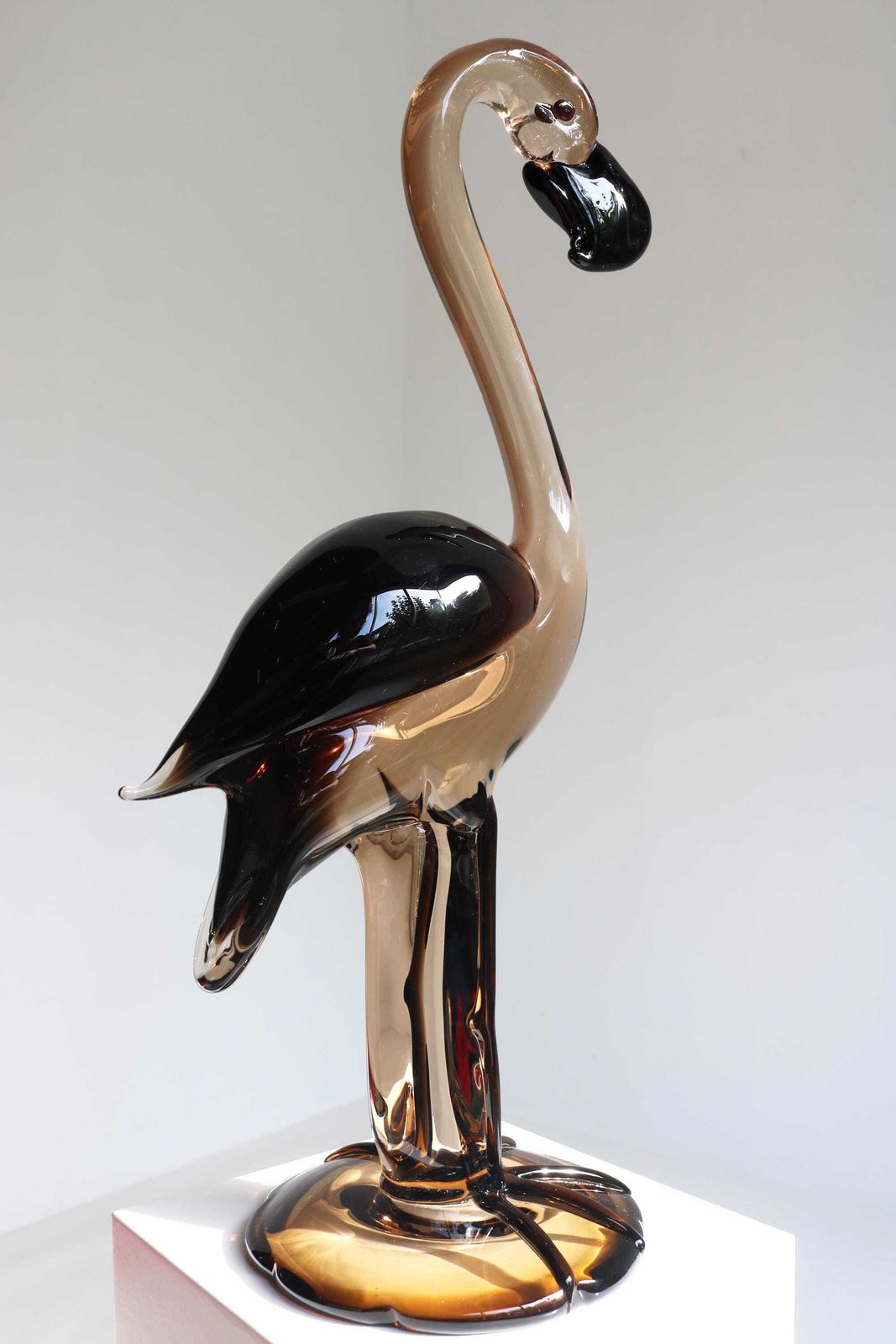 Murano Glas Flamingo Sculptuur Gesigneerd ''Bottaro Murano" Mid Century Italiaans Kunstglas Vogelfiguur Hollywood Regency "19.3 In" photo Kunst