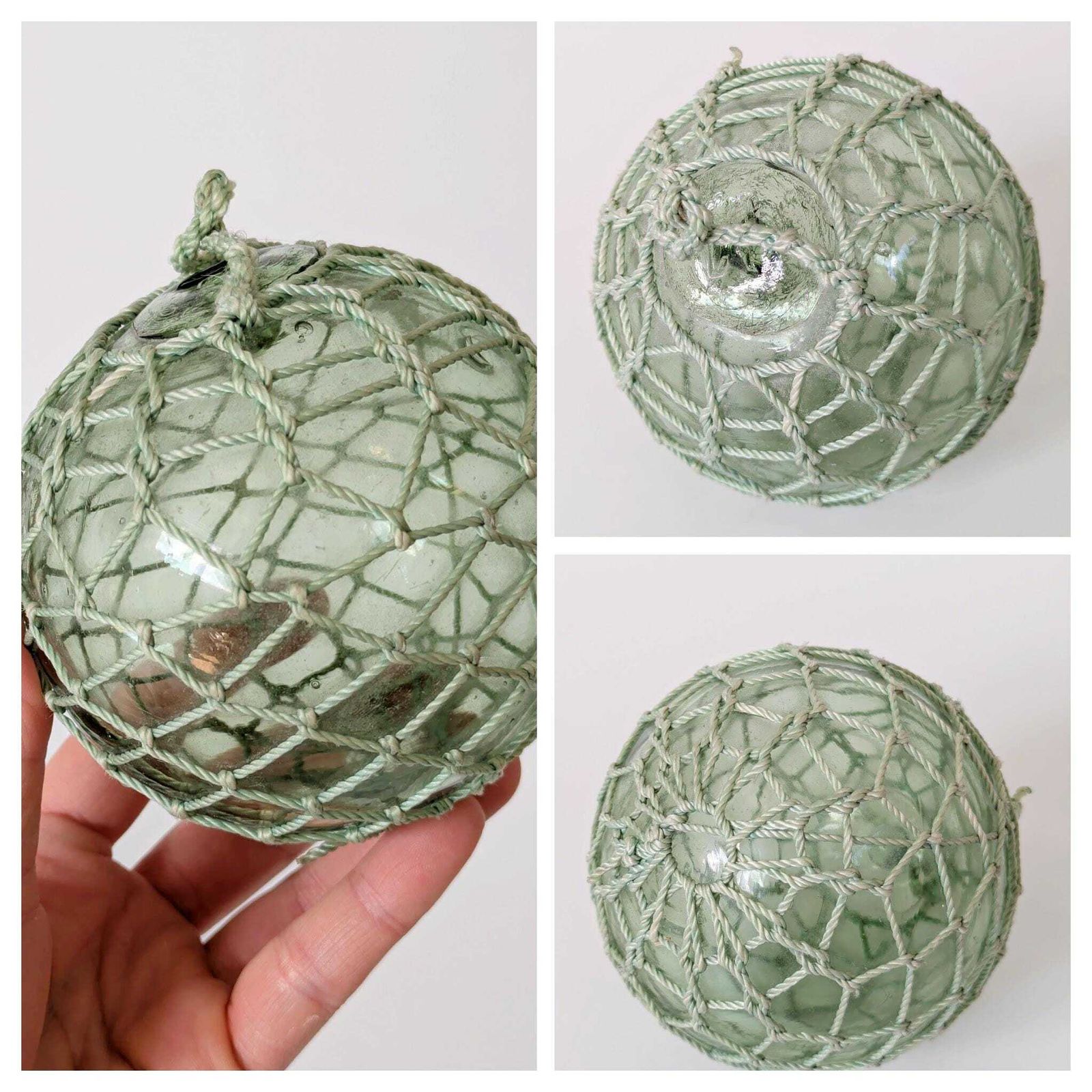 photo furniture Antique French Fishing Floats, Set Of 3 Netted Green Glass Floats, Coastal Nautical Decor