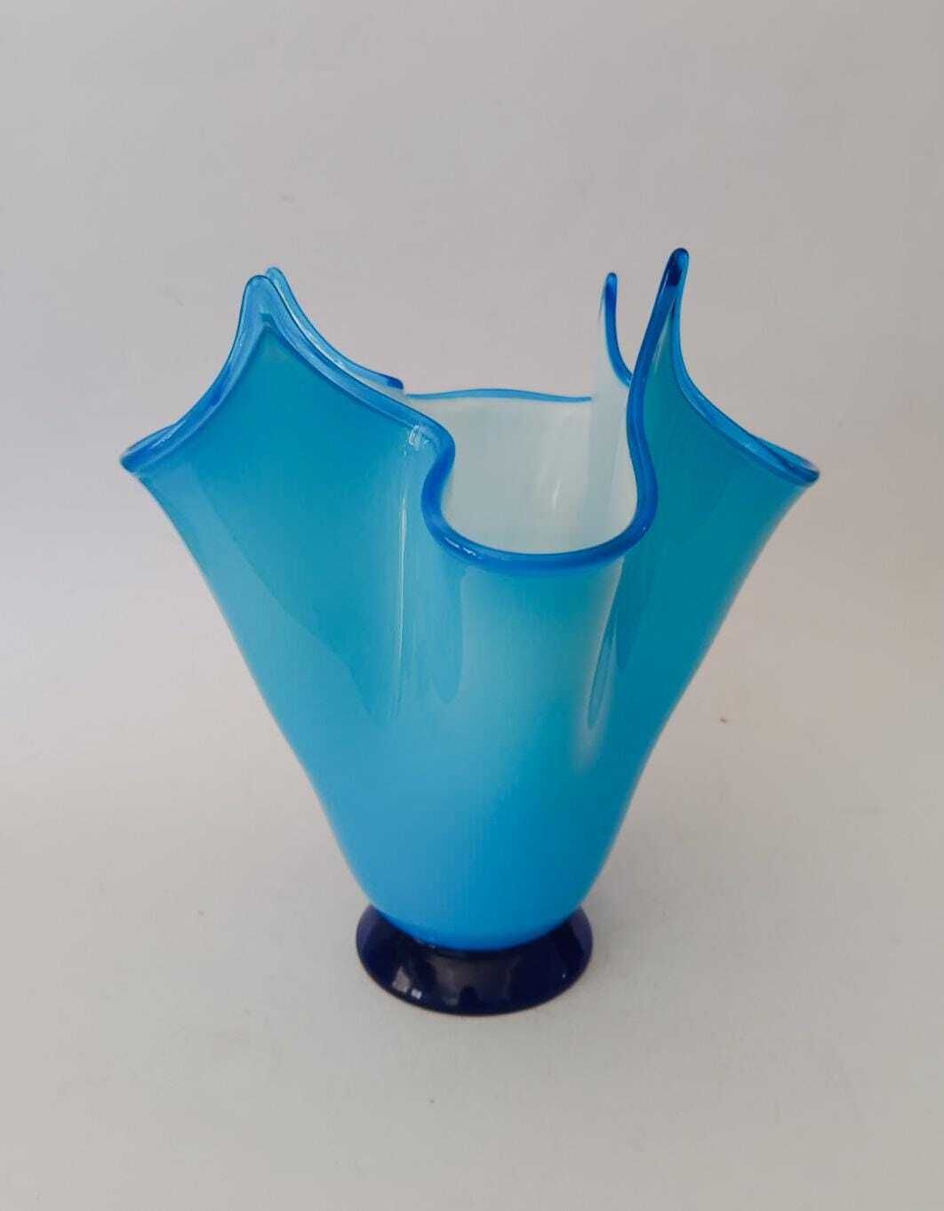Vintage Murano Glass Handkerchief Vase Designed By Nason, Turquoise And Blue photo furniture