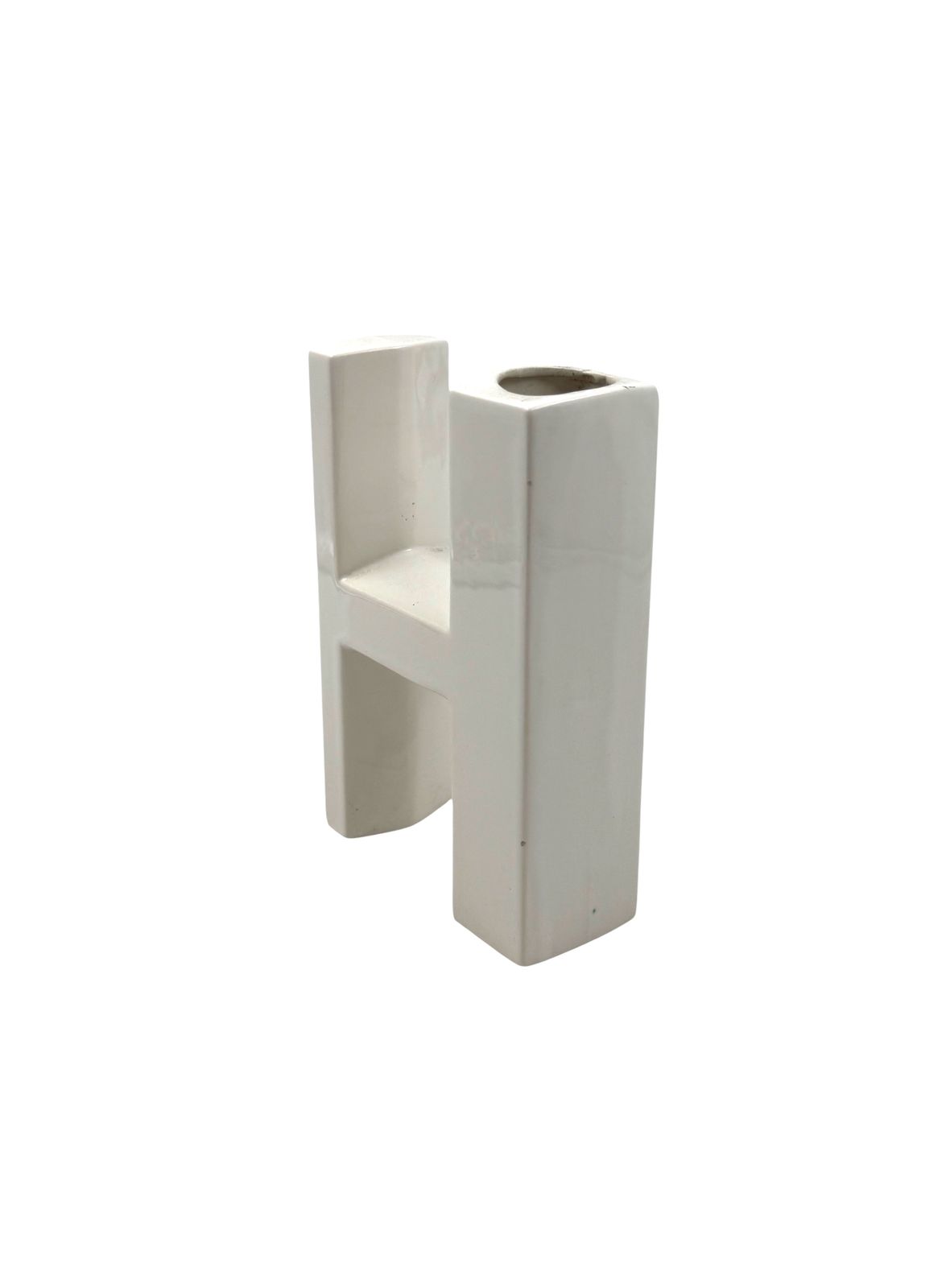 Space Age White H Letter Shaped Ceramic Solifleur Vase, Marcel Radureau Ca. 1970 photo furniture