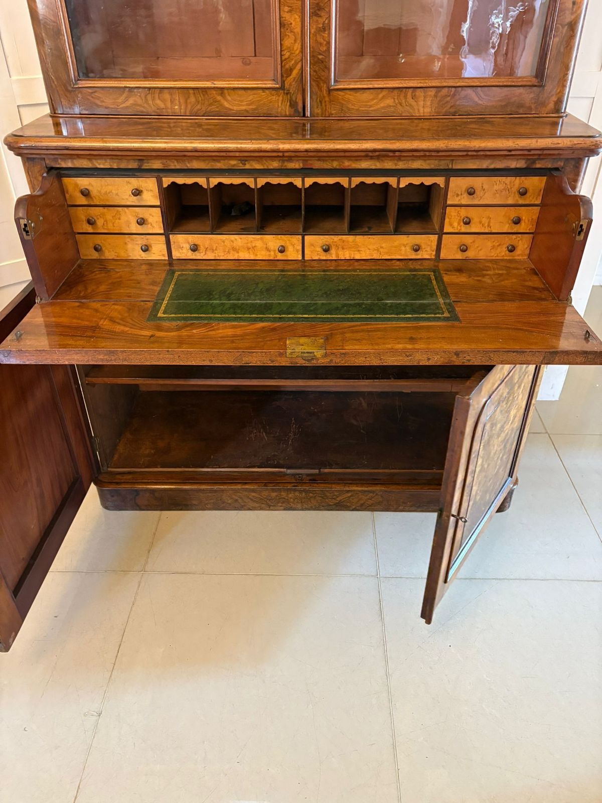 Furniture Antique 19th Century Outstanding Quality Burr Walnut Secretaire Bookcase photo