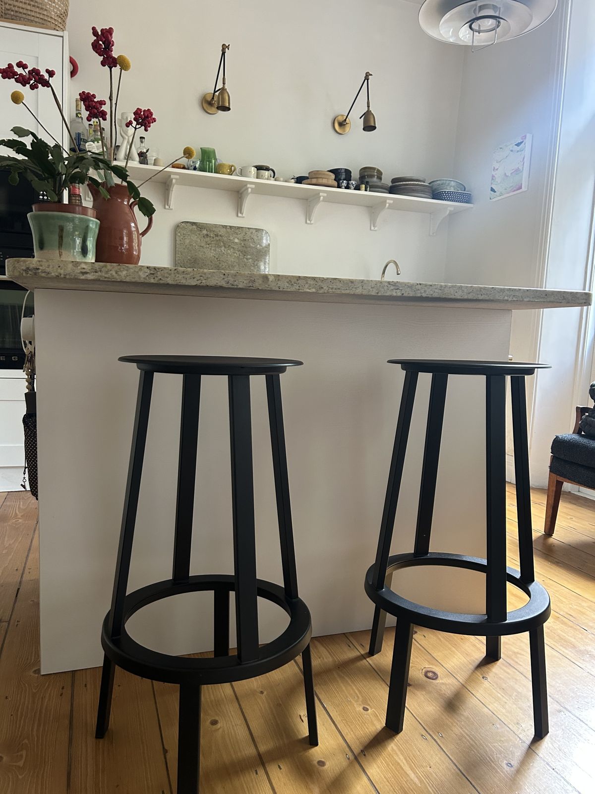 Pair Of Hay Revolver Swivel Bar Stools – Black Metal photo buy