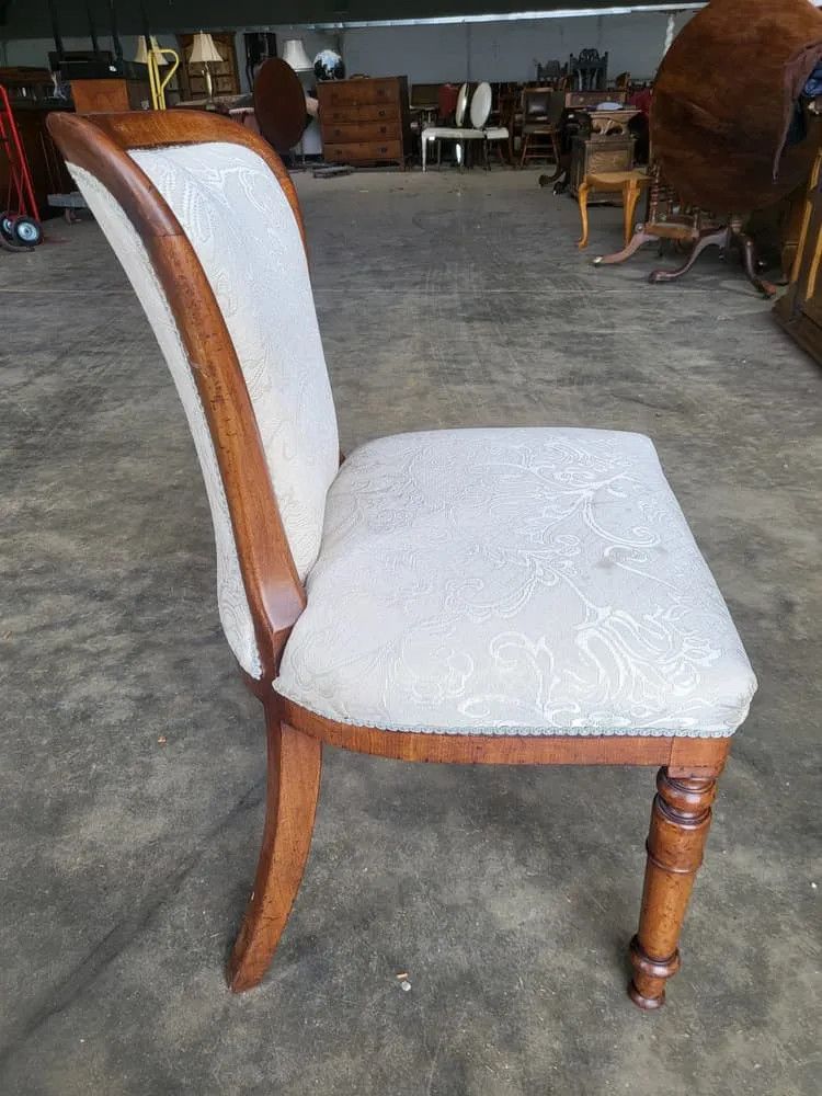 Antique Victorian Open Bedroom Bathroom Chair White Damask Material photo 95.0