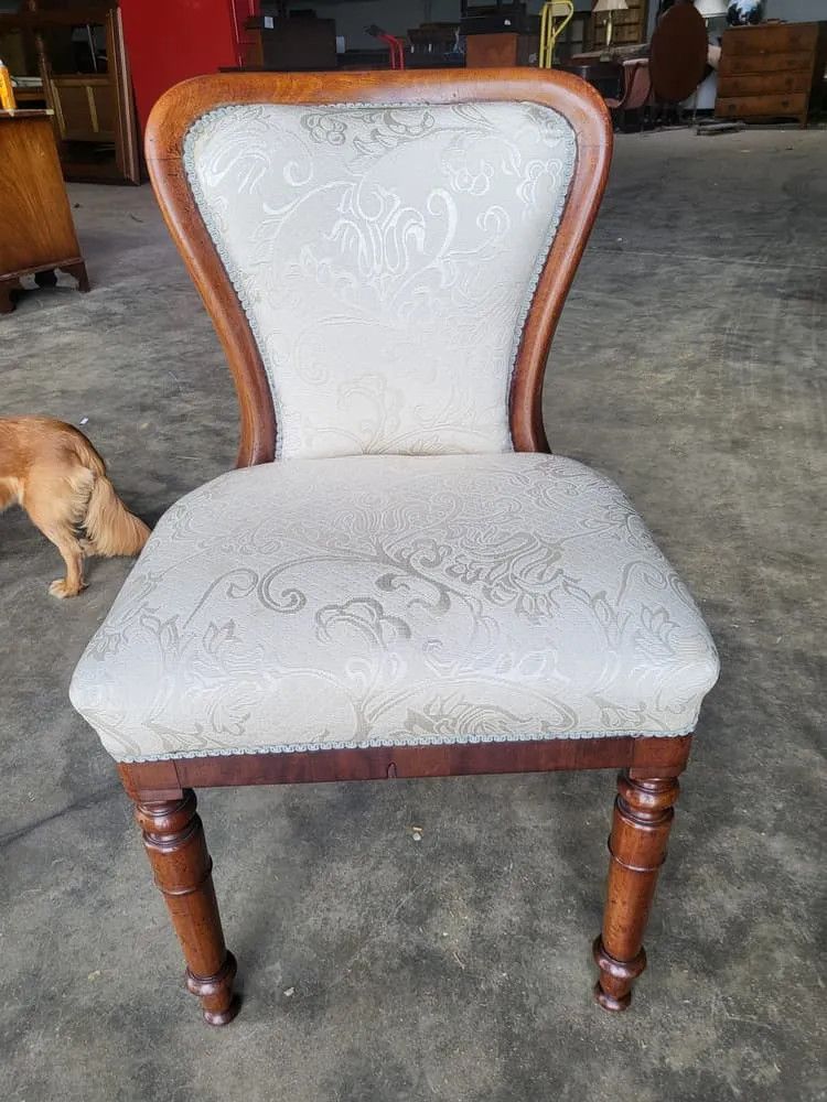 photo for sale Antique Victorian Open Bedroom Bathroom Chair White Damask Material