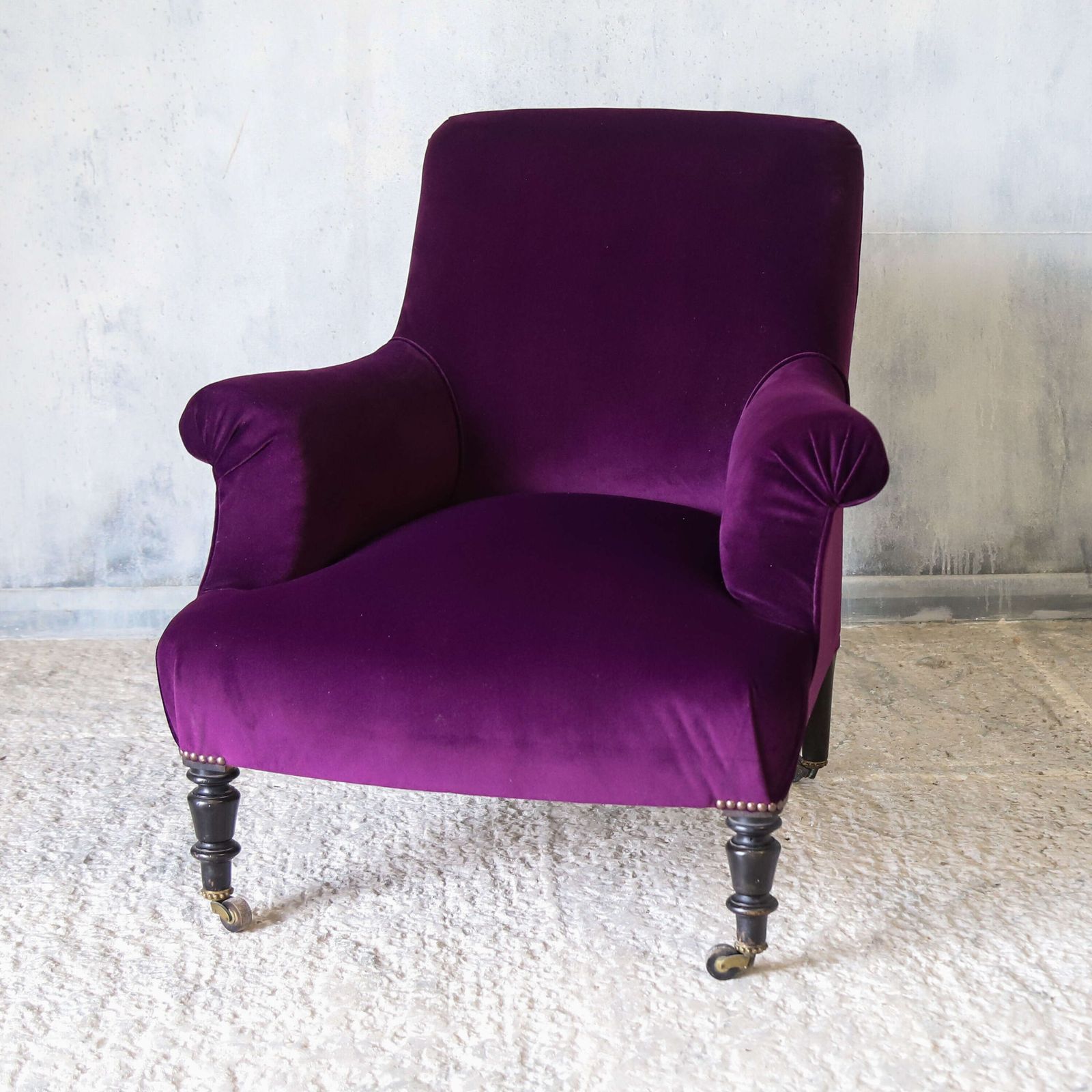 Antique Napoleon III Armchair Recovered In Designers Guild Purple Velvet photo furniture