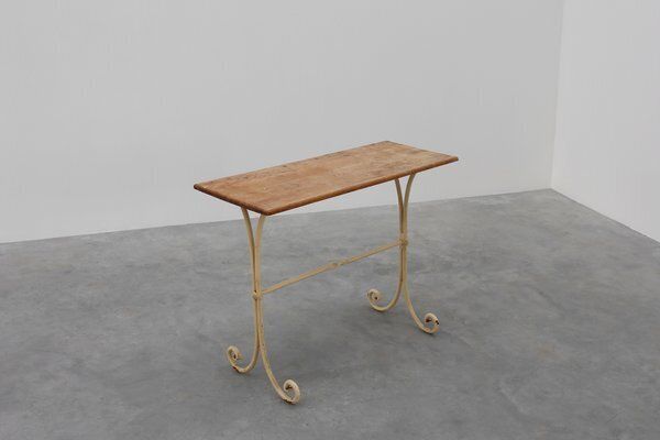 Garden Furniture French Bistro Table With Cast Iron Base And Oak Top, 1950s photo