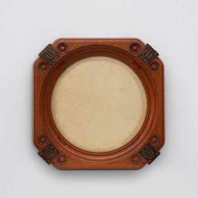 Art Nouveau Oak Photo Frame With Copper Decorations By Geo Verbanck, 1890s