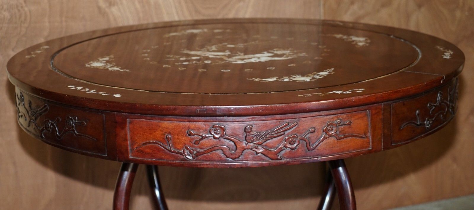 Antique Chinese 1900 Ming Dynasty Rosewood Mother Of Pearl Inlaid Table & Stools photo vinterior