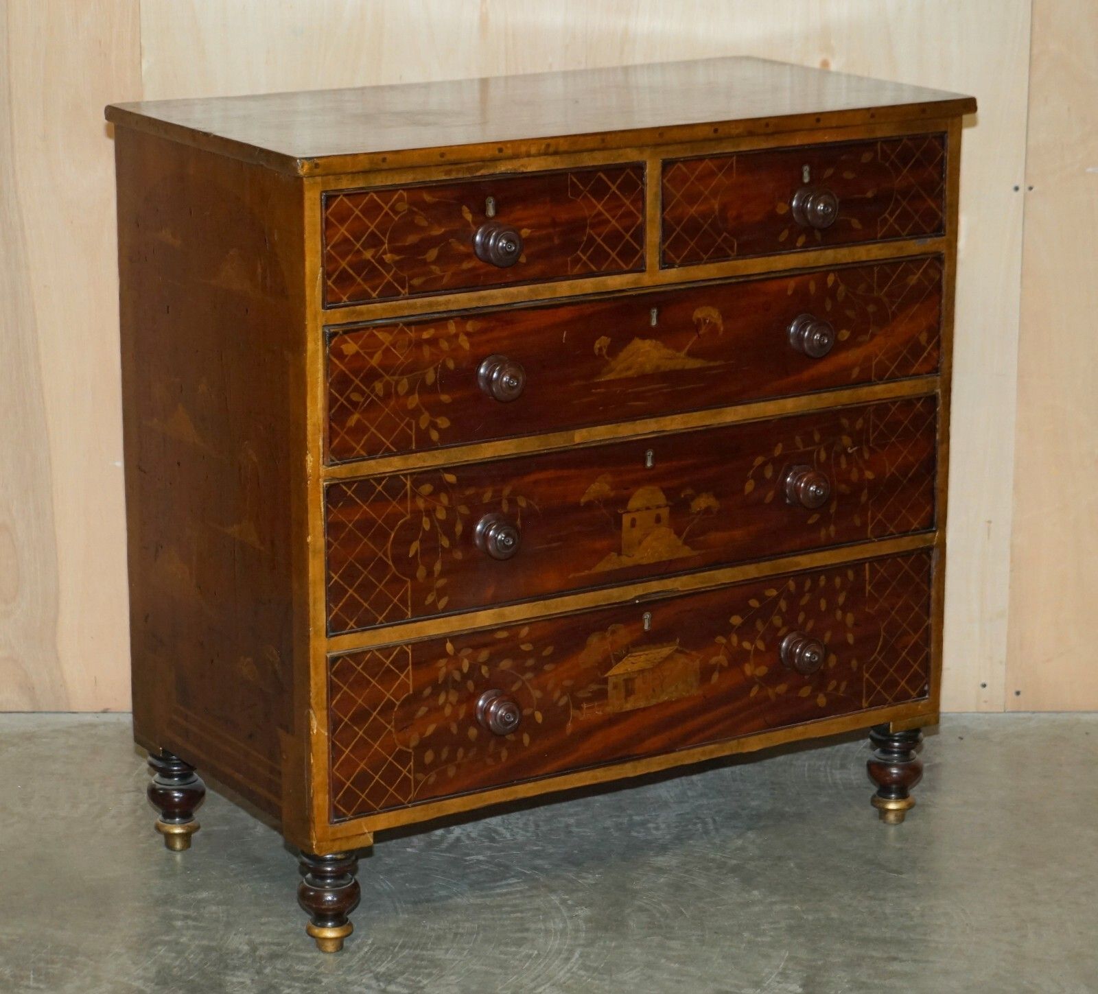 Sublime Antique Victorian 1860 Chinese Chinoiserie Painted Chest Of Drawers photo furniture